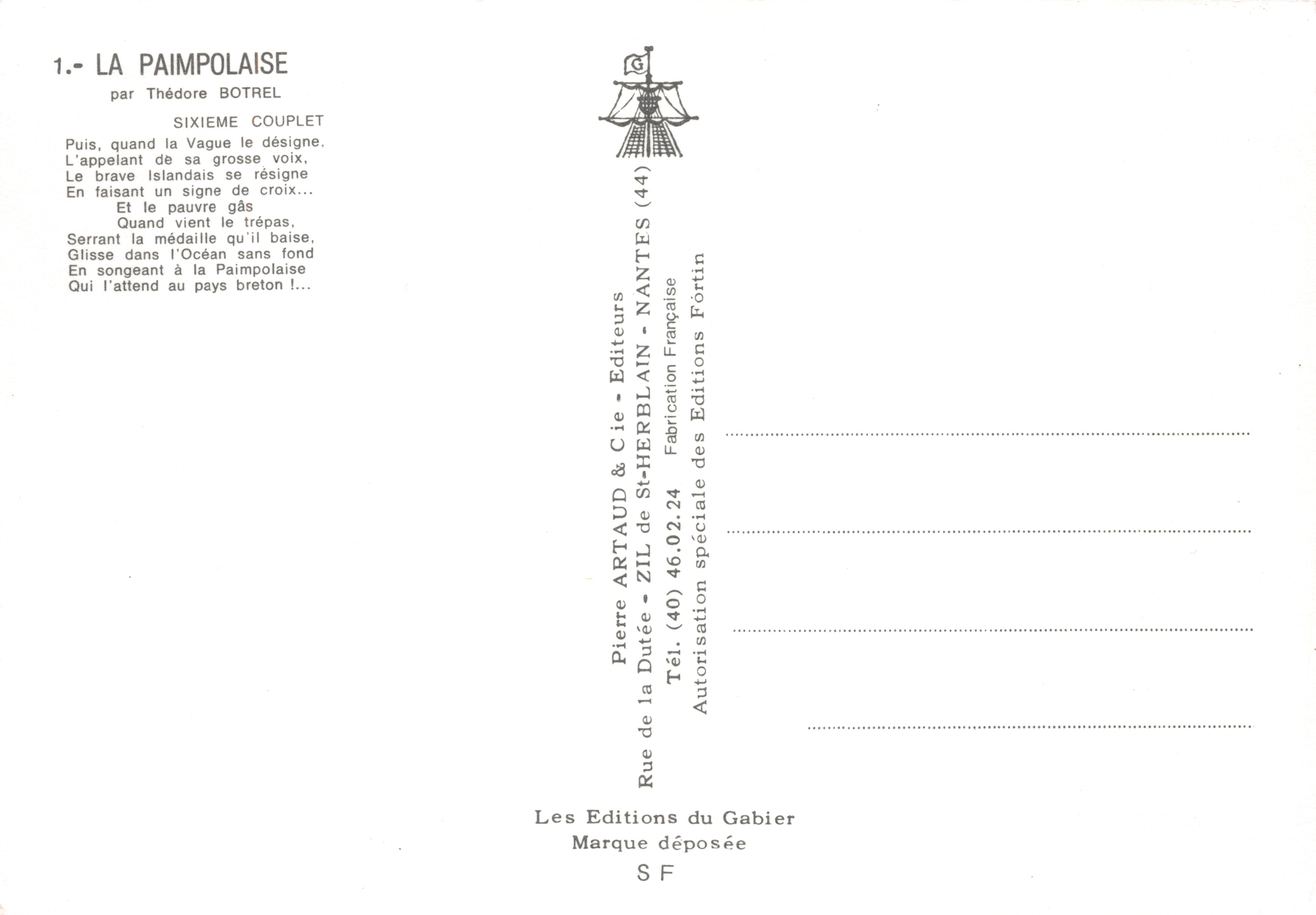 La Paimpolaise — canción bretona ilustrada — Éditions St-Herblain — Reverso