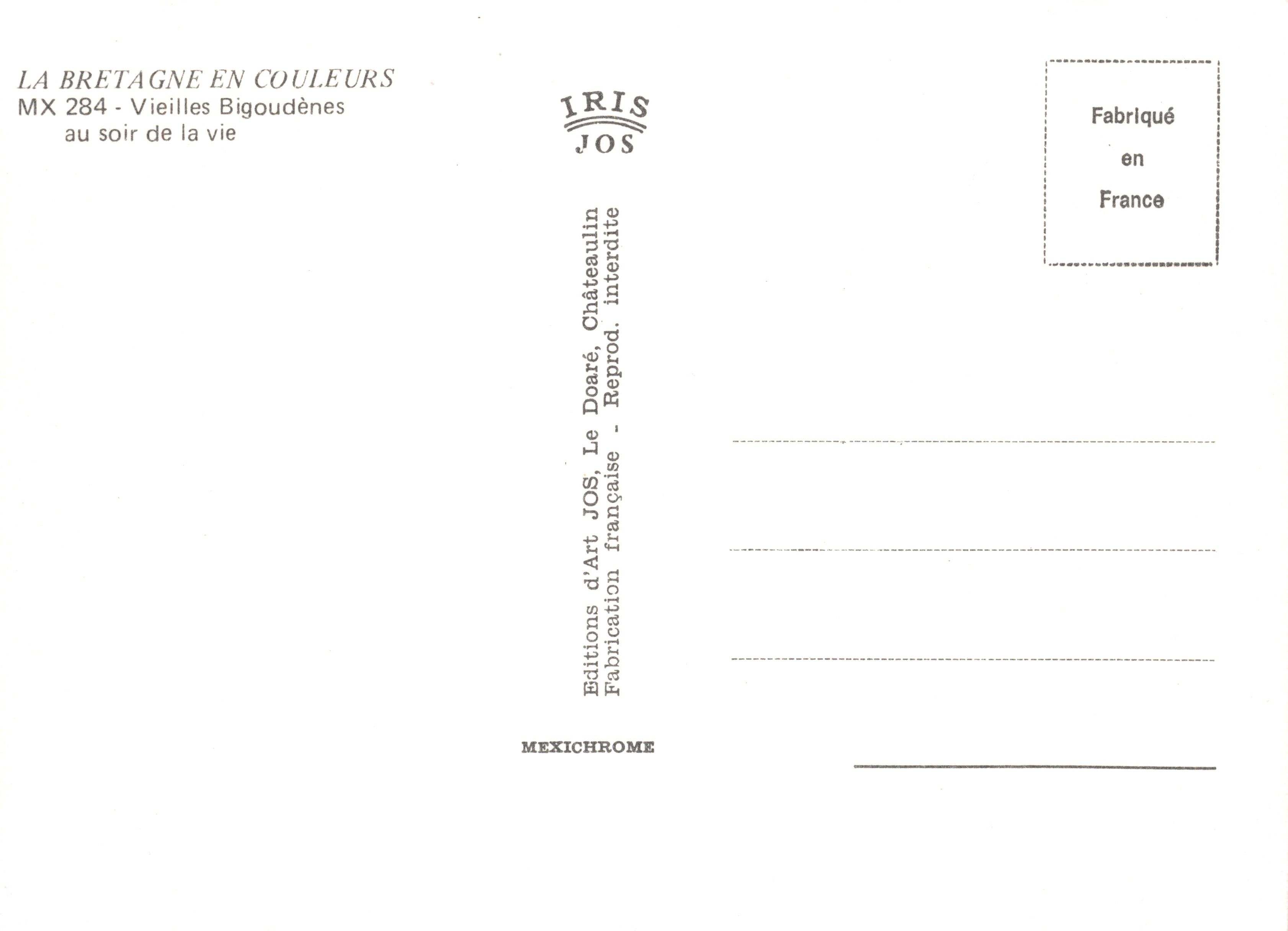 Due vecchie Bigoudènes — Lavoro a maglia — Editore IRIS JOS, n. MX 284 — Verso