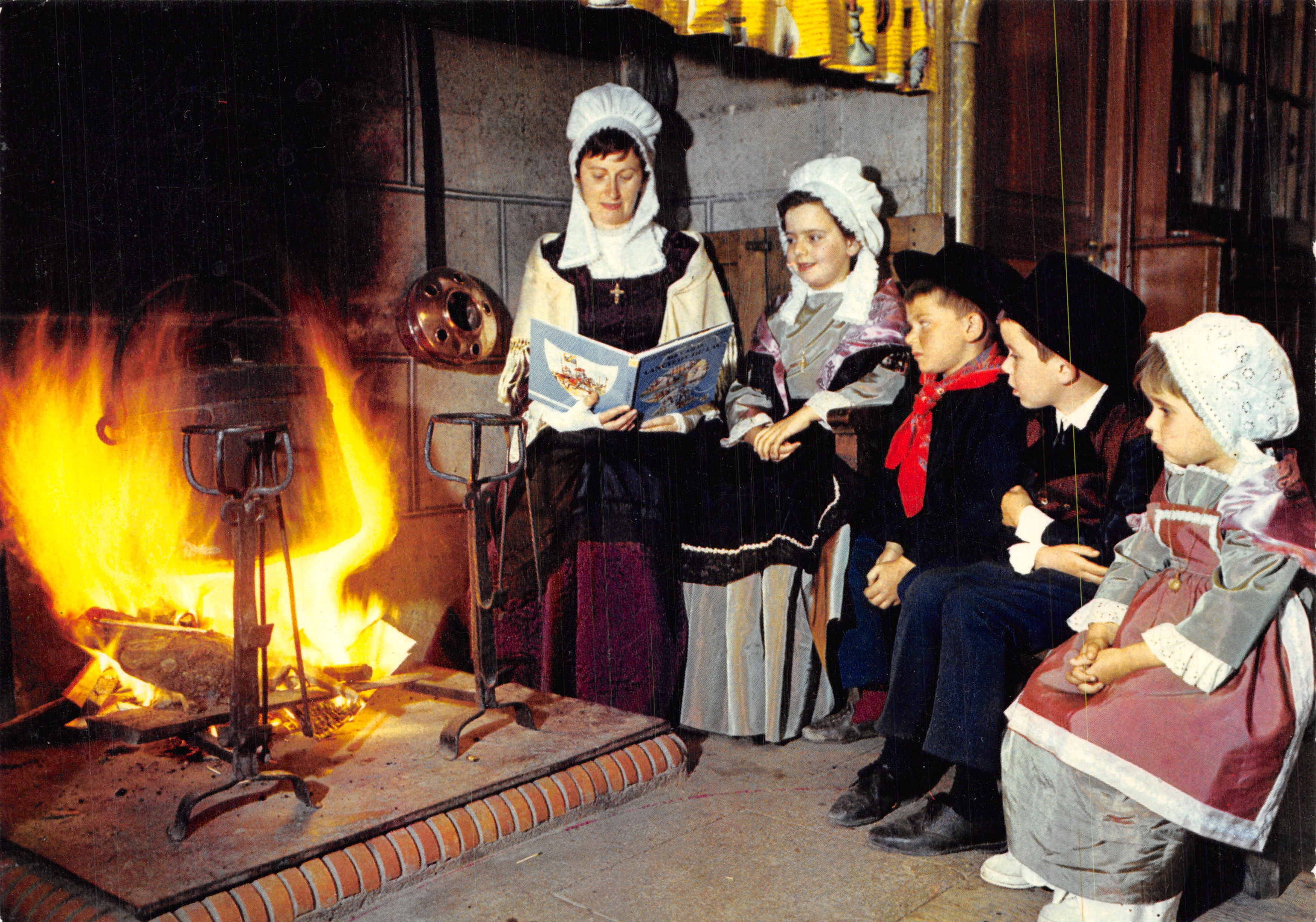 Folklore francés — L'Auvergne — escena de cuento junto al fuego — editor Les Éditions du Gabier