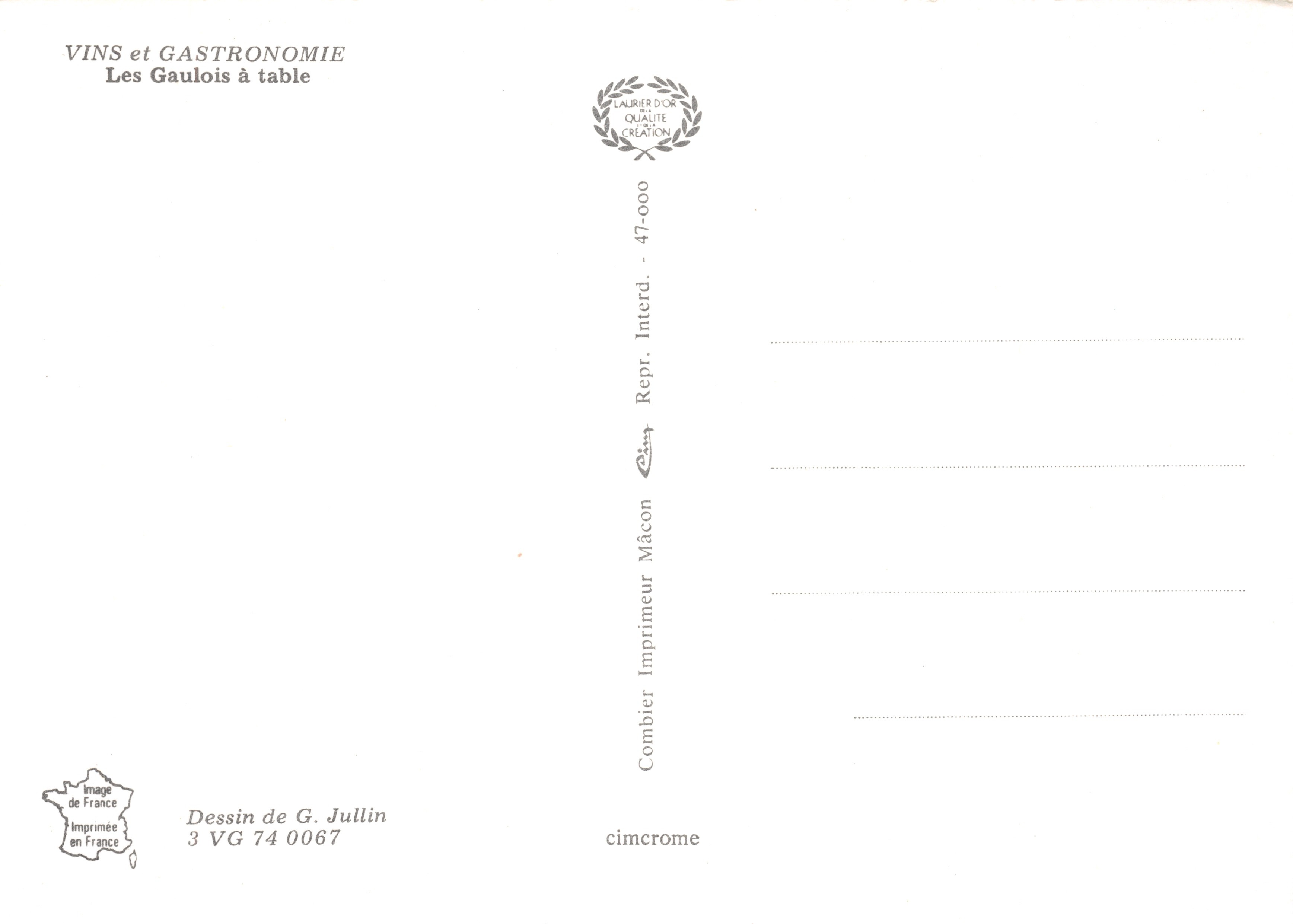 Fanchon — vista di degustazione del vino — disegno di G. Jullin, editore Combier, n° 3 VG 74 0067 — Verso