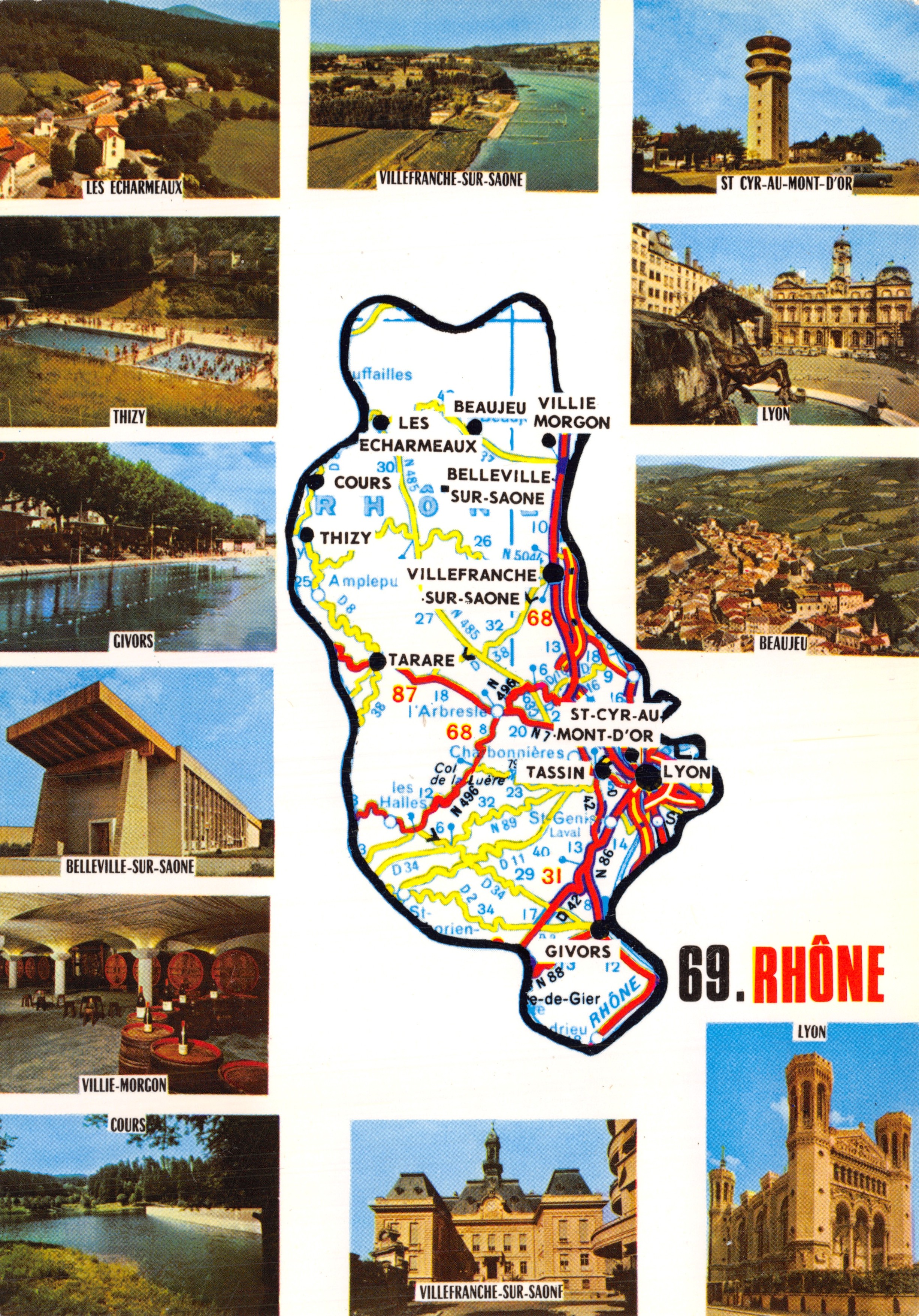 Rhône — mappa turistica con foto di luoghi e itinerari — Editore Combier Mâcon