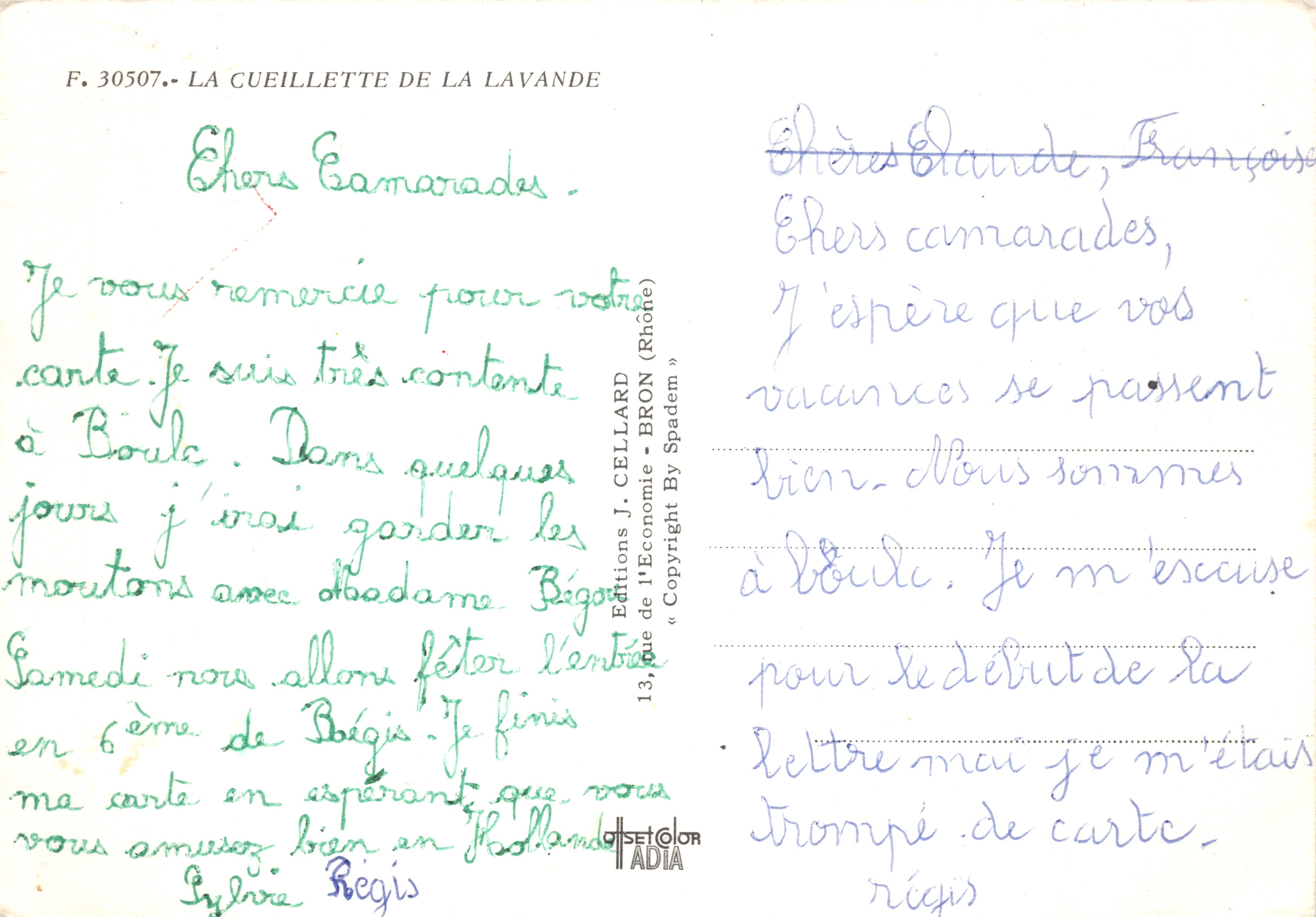 Récolte de la lavande — champs en terrasses sous un ciel bleu — Éditions J. CELLARD, n° F. 30507 — Rückseite