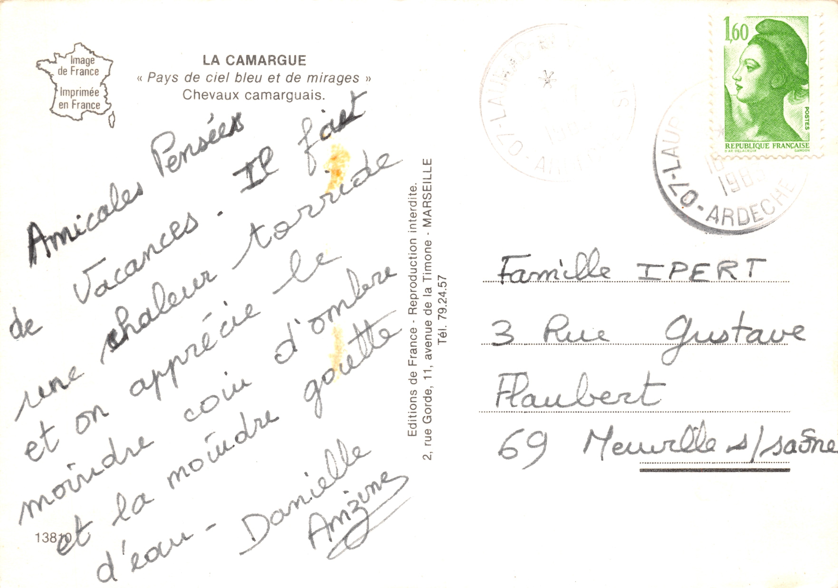 Cavalli camarguais — Scena di fattoria — Editions de France, n°138 — Verso
