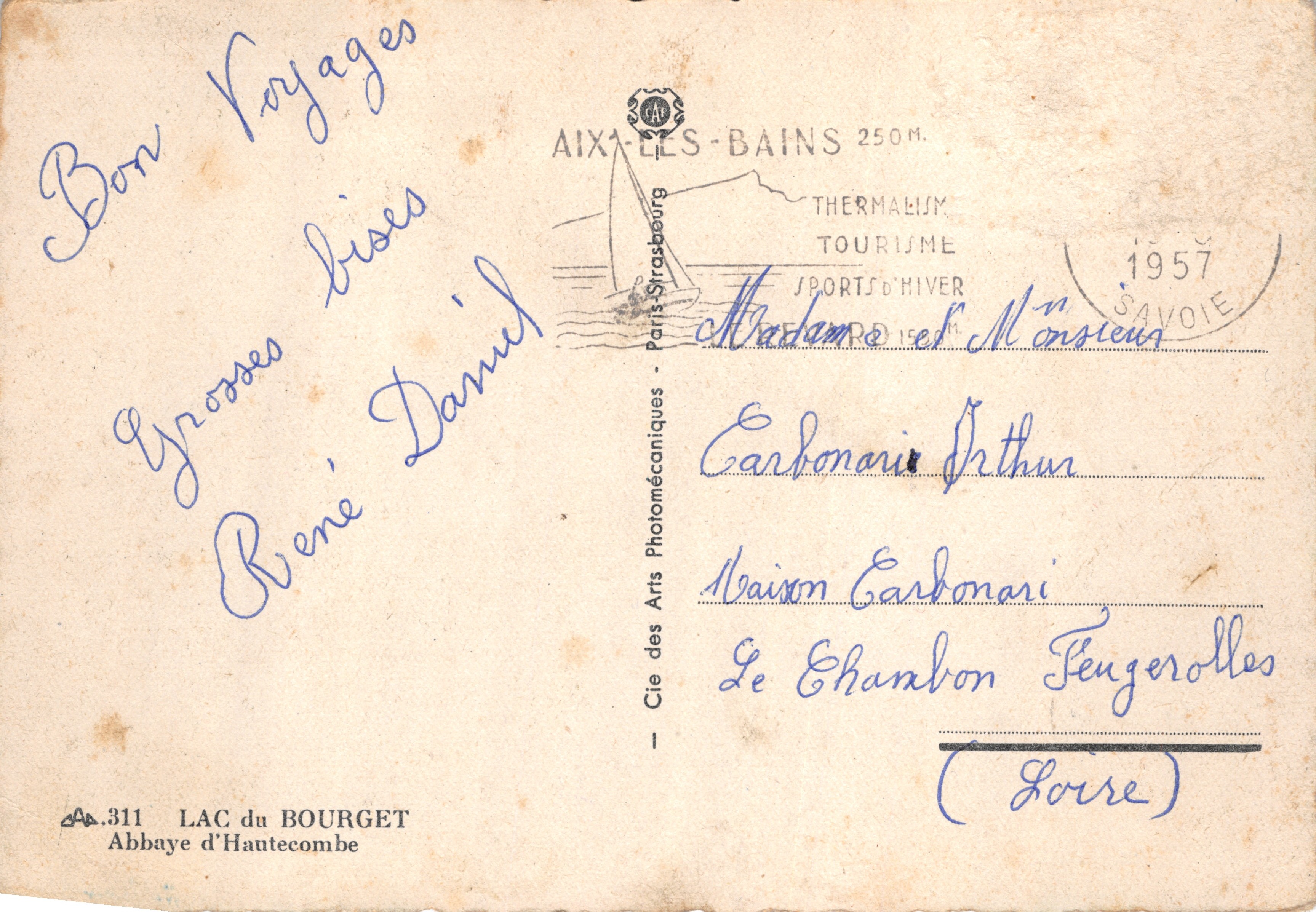 Lac du Bourget — Abijde van Hautecombe — uitgever M. Vivier — Achterkant
