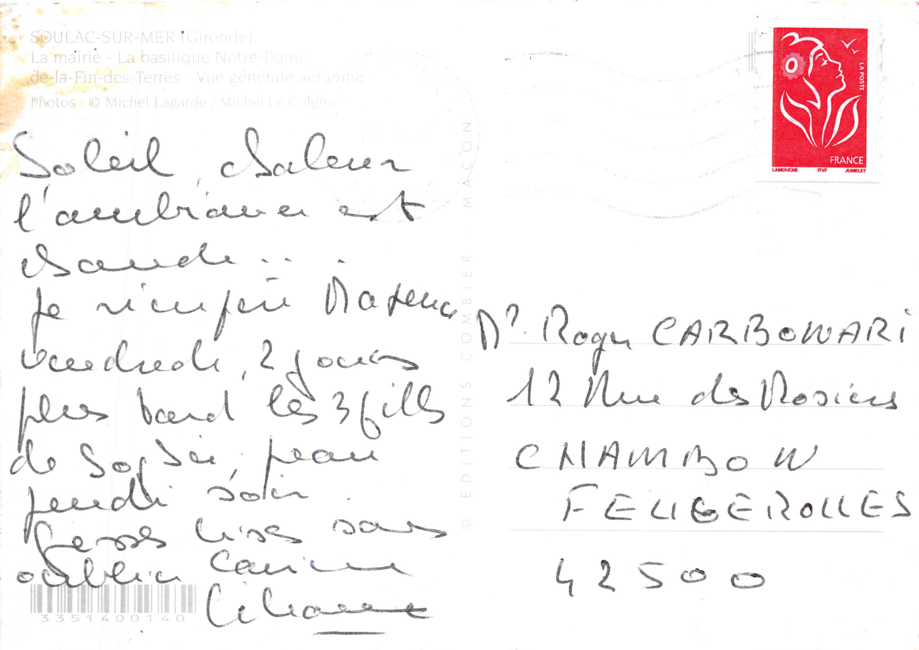 Soulac-sur-Mer — Luftbild und Denkmal — Éditions Combier, Macon — Rückseite