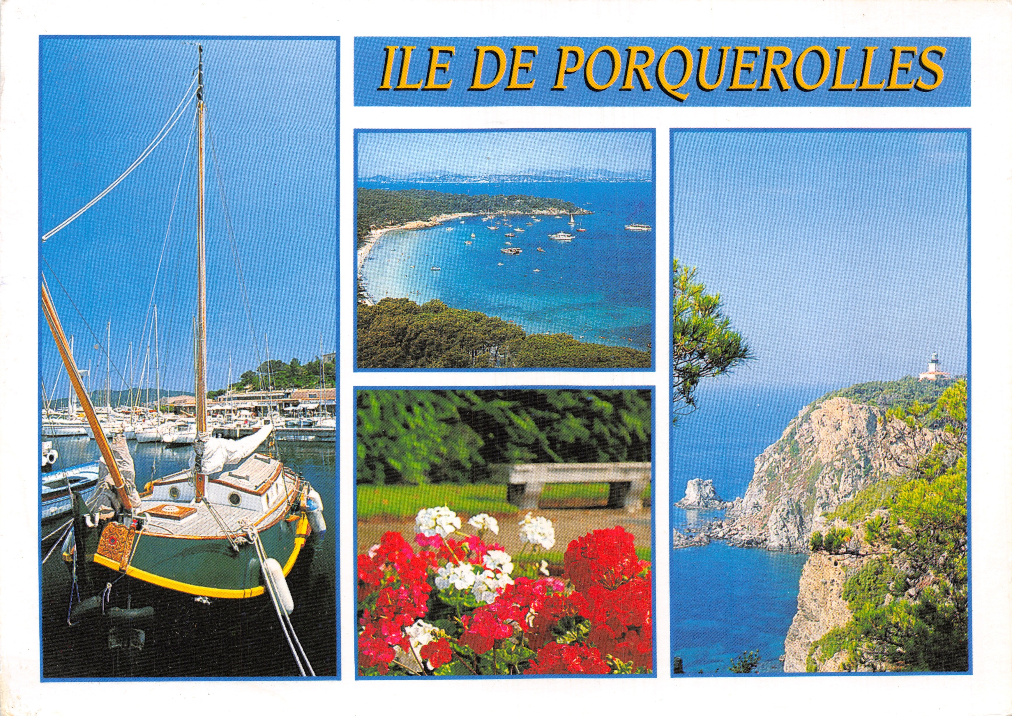 Eiland Porquerolles — luchtfoto van de haven en de lichttoren — Éditions S.M.D. CIM