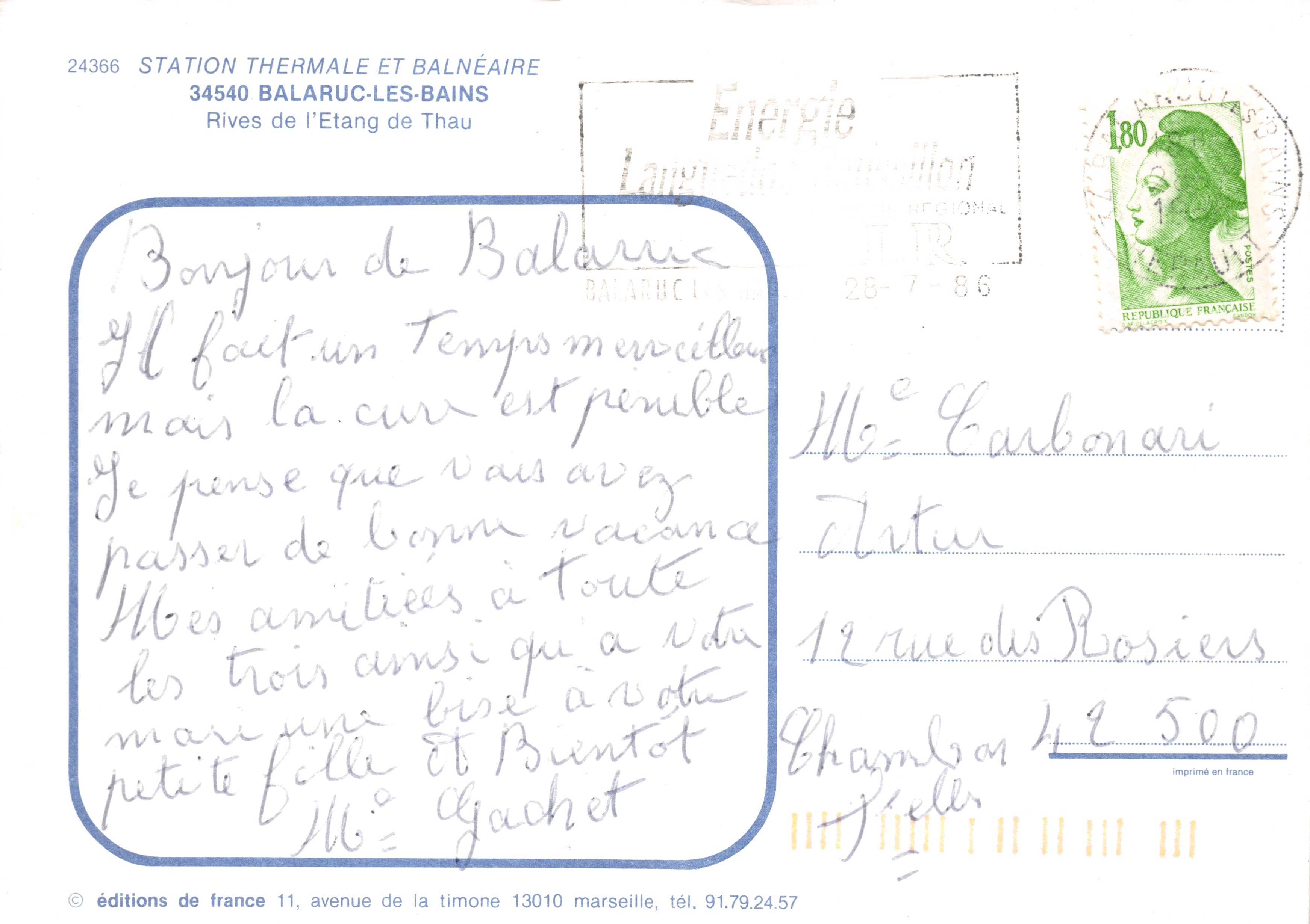 Balaruc-les-Bains — vista panorámica, iglesia y velero — Éditions de France — Reverso