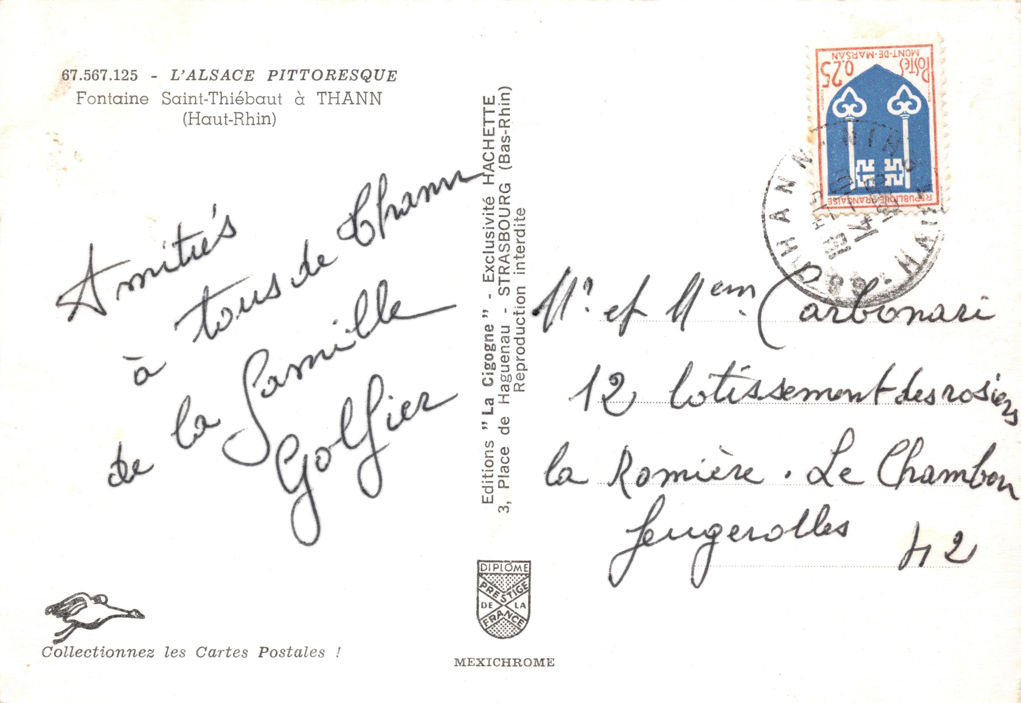 Fontana di San Thiébaut — statua del santo con sceptra — Éditions Hachette — Verso