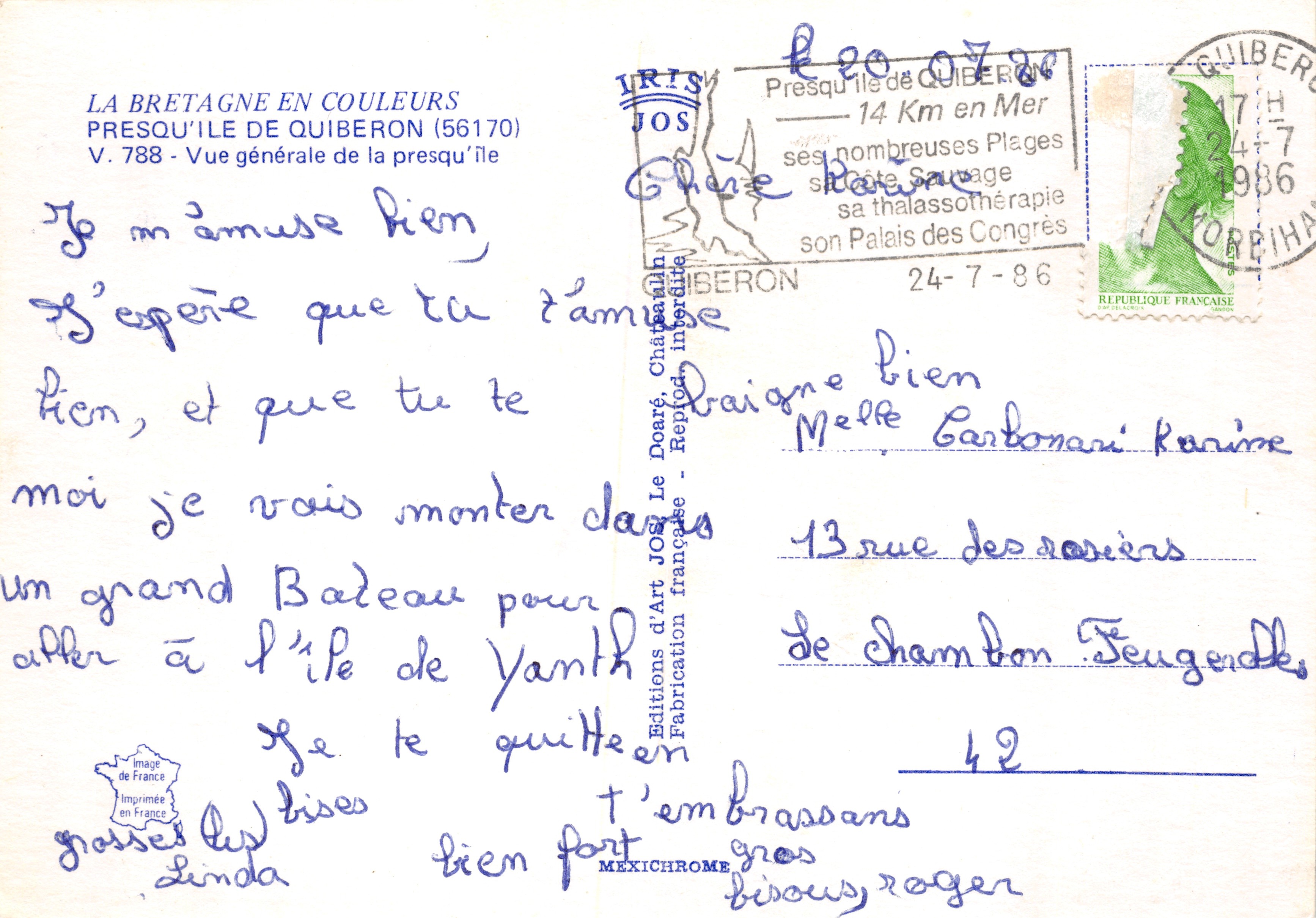 Peninsula van Quiberon — algemene luchtfoto — Éditions d'Art Jos, V. 788 — Achterkant