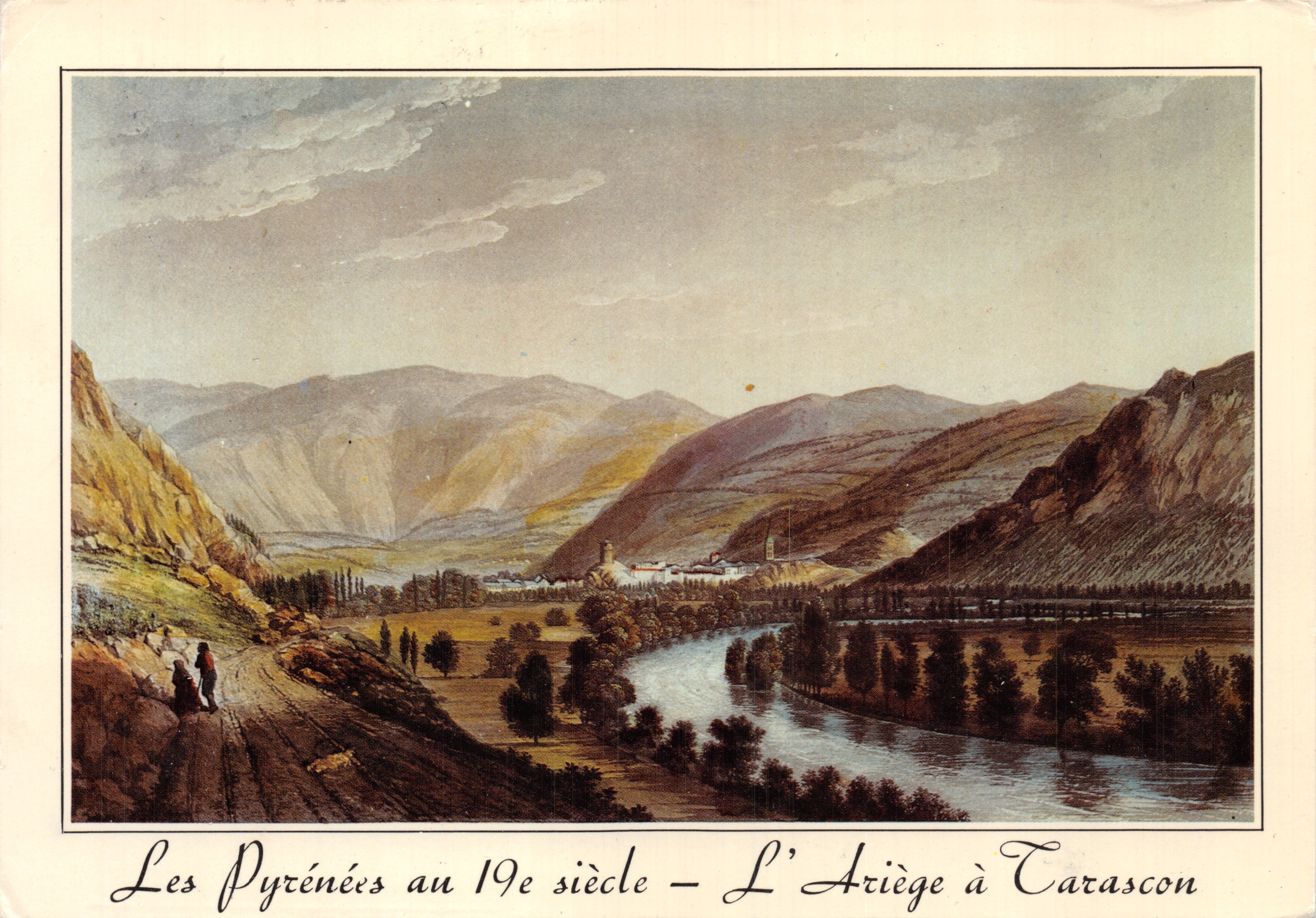 I Pirenei nel 19° secolo — L'Ariège a Tarascon — Litografia inglese di Melling