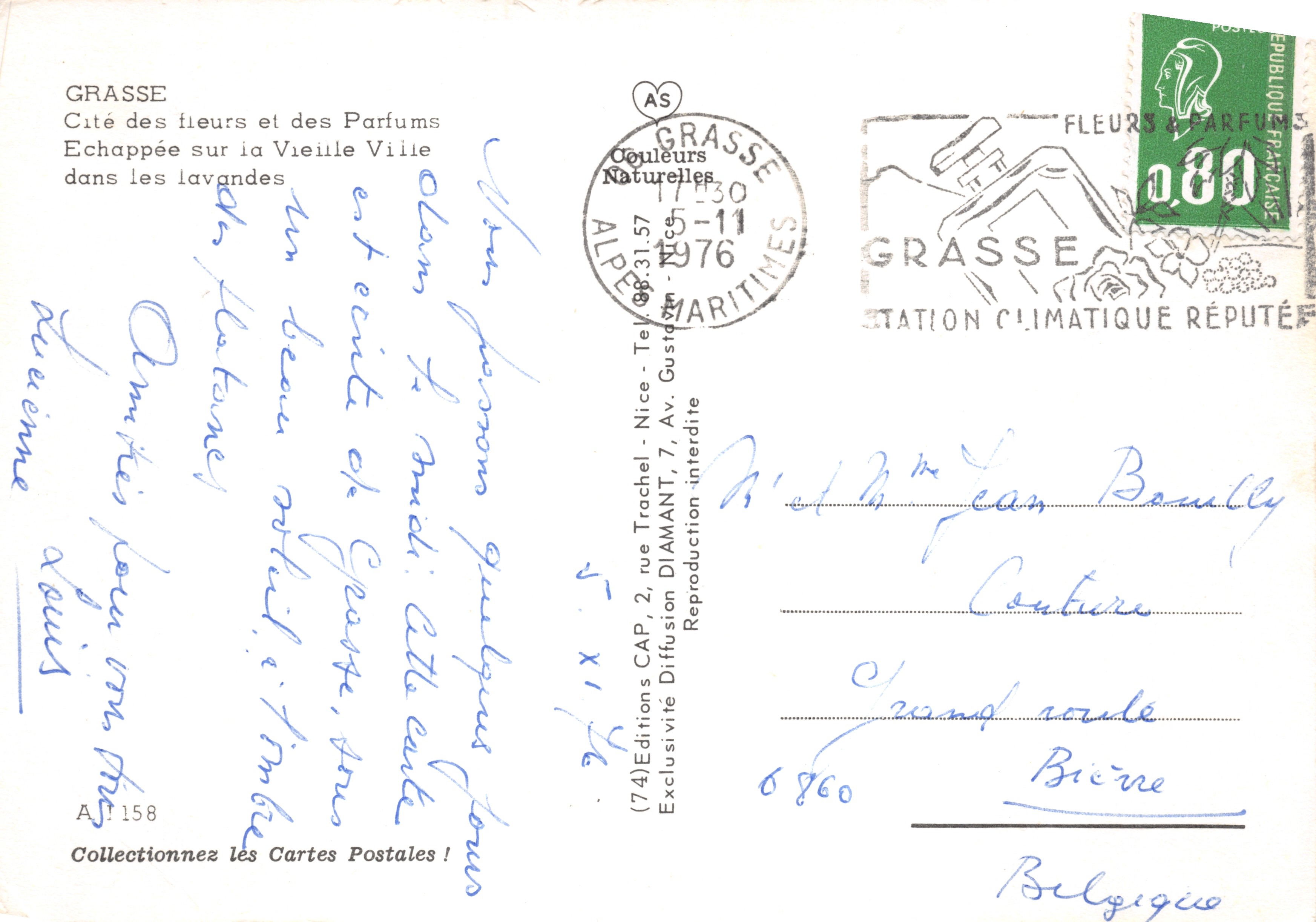 Grasse — vue de la ville avec lavande — Éditions Diamant — Verso