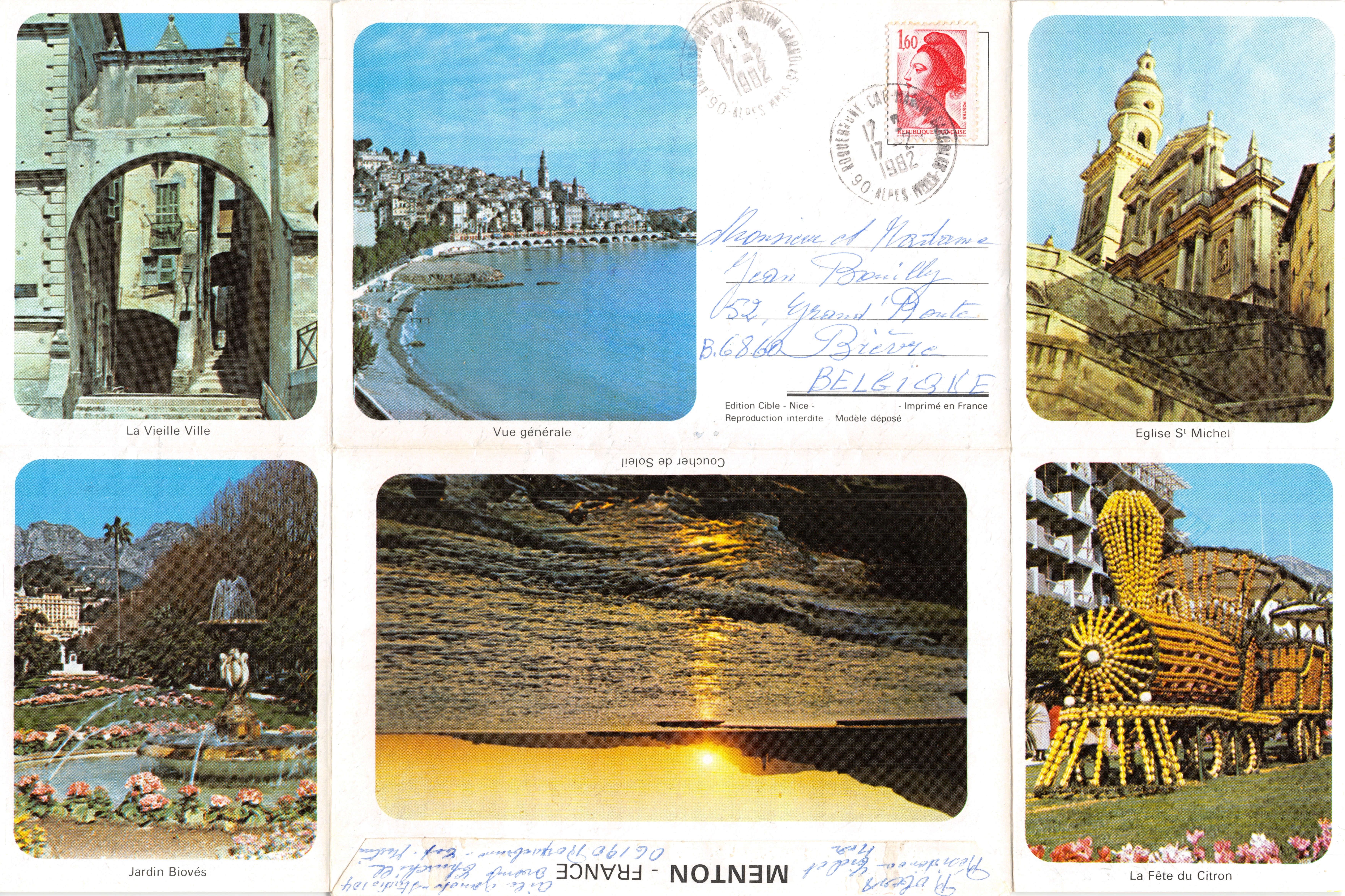 Menton - Frankrijk — Algemene uitzicht, Oude Stad, Kerk van Sint-Michaël, Tuin Biovès, Zonsondergang, Citroenfeest — Édition Cible, Gedrukt in Frankrijk