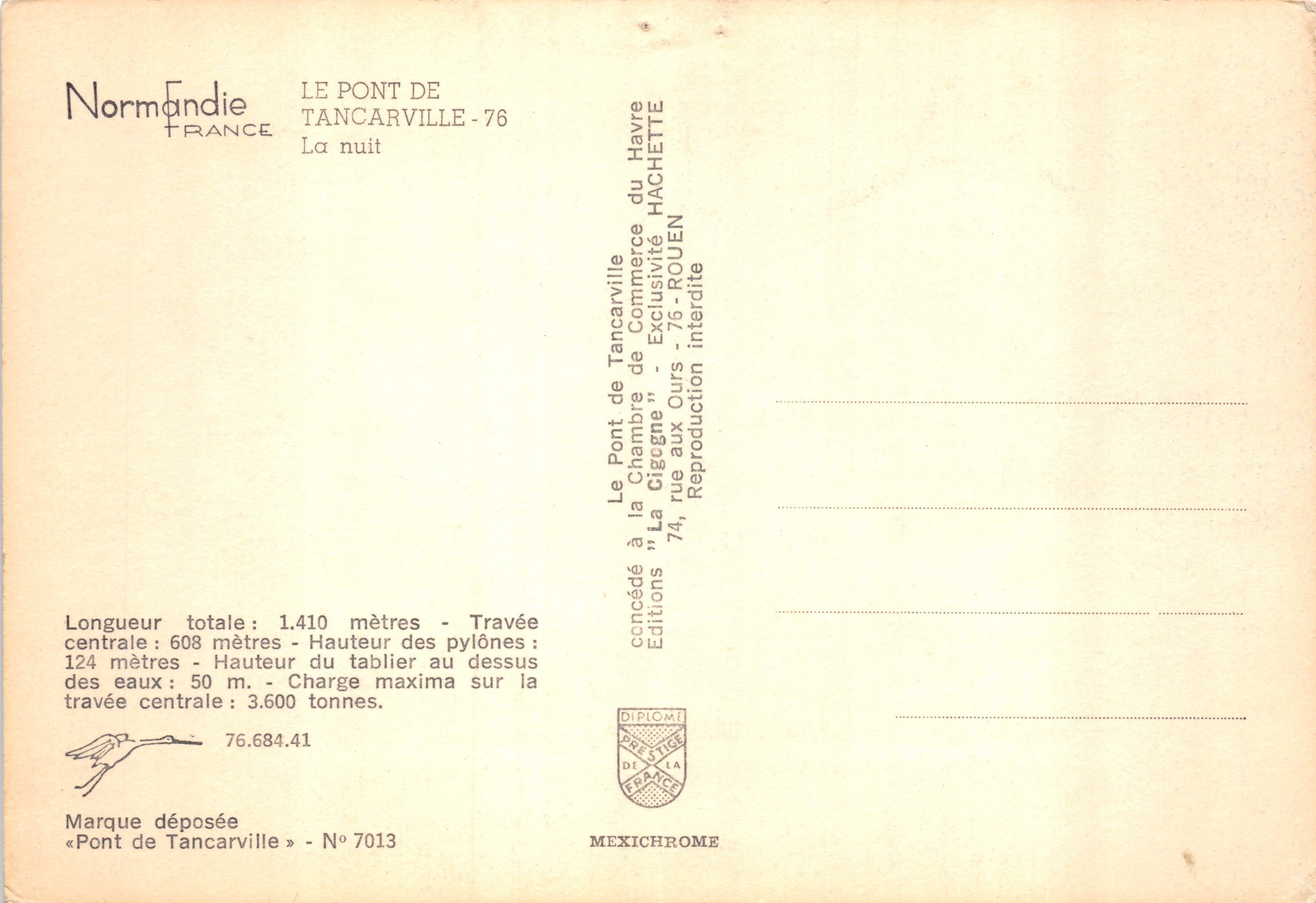 Brücke von Tancarville — nächtliche Ansicht — Verlag IRIS — Rückseite