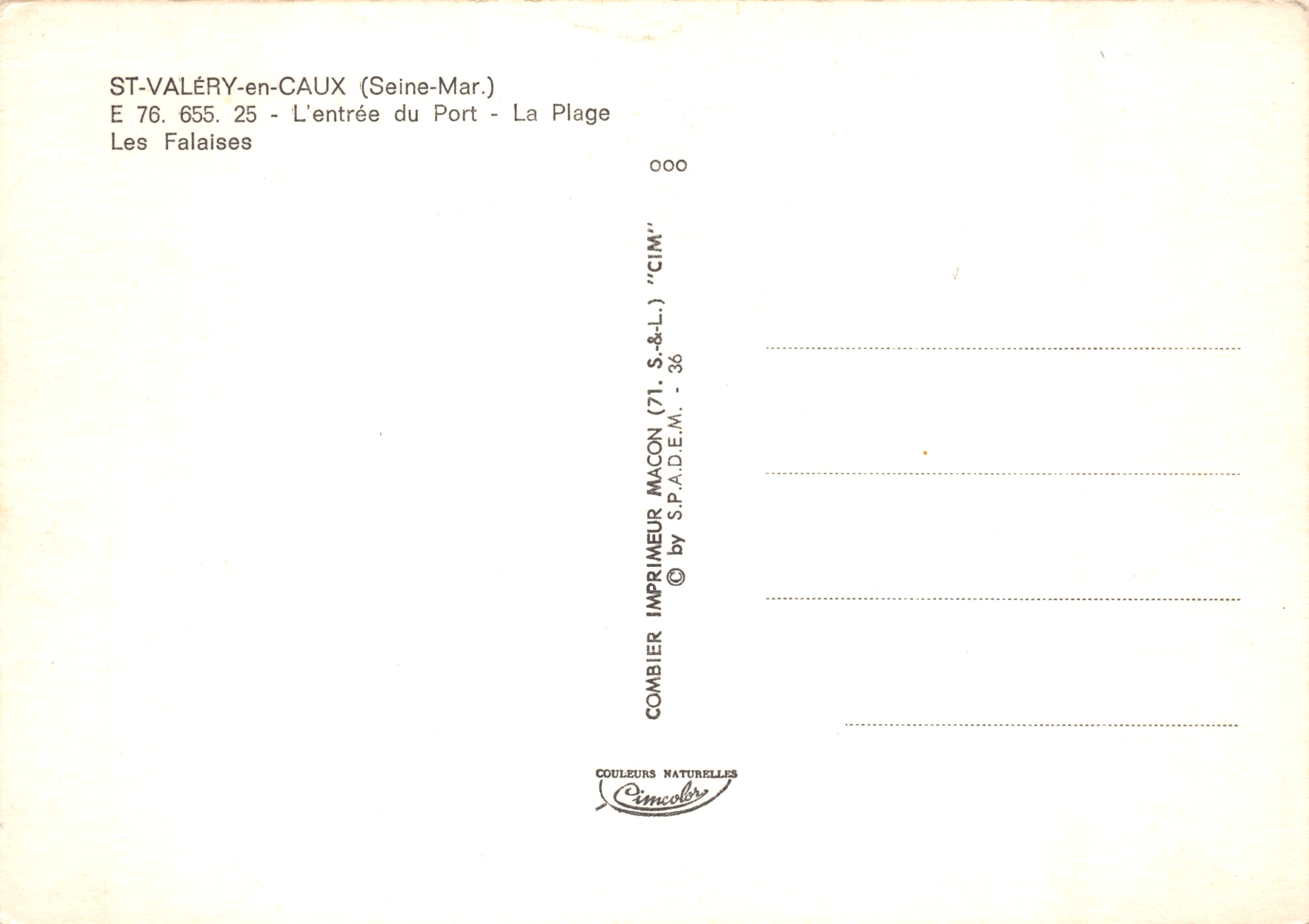 St-Valéry-en-Caux — Der Eingang zum Hafen - Der Strand, Die Klippen — Verlag Combier — Rückseite