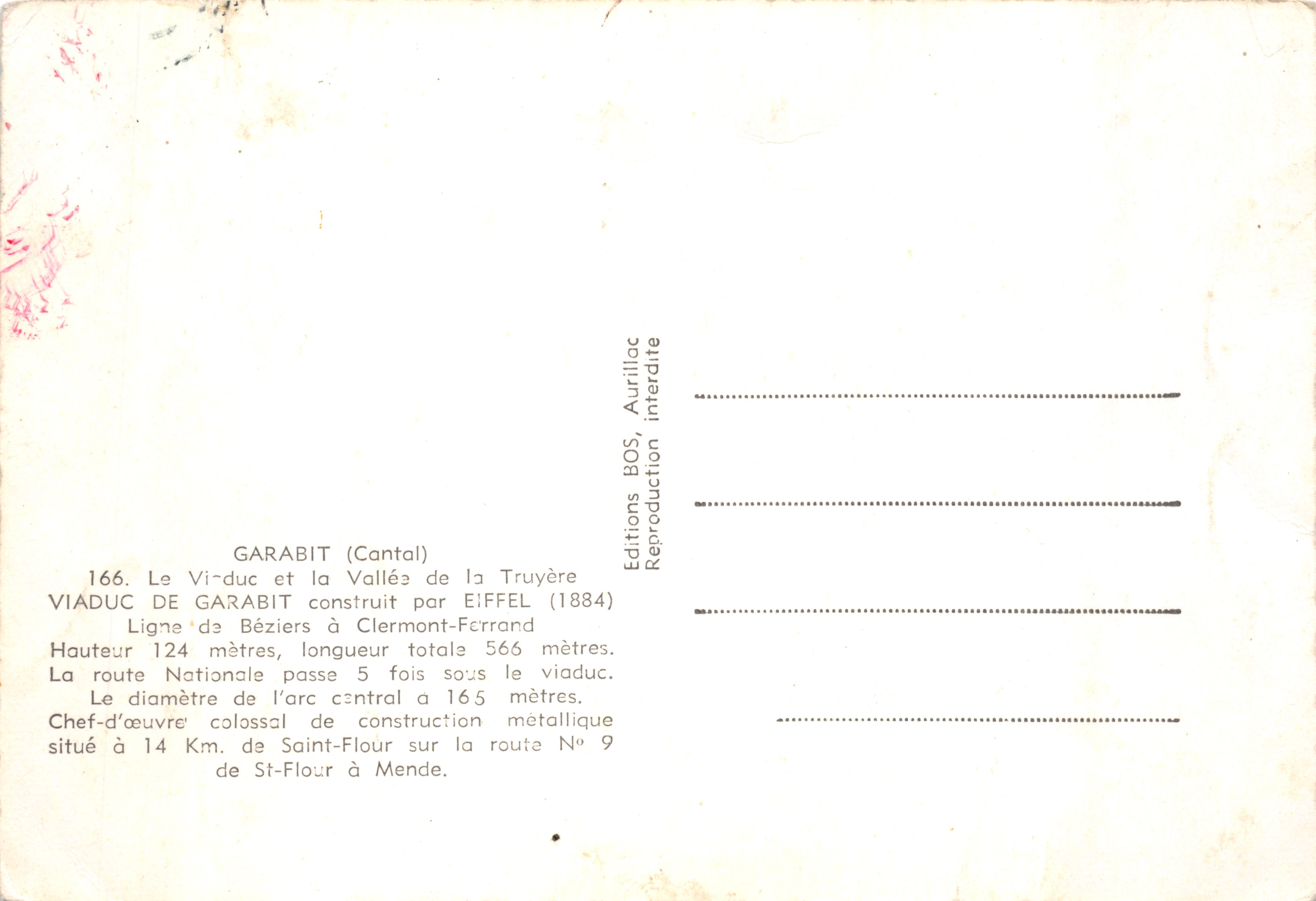 Viaducto de Garabit — obra maestra metálica en Saint-Flour (Cantal) — Éditions BOS, reproducción prohibida — Reverso