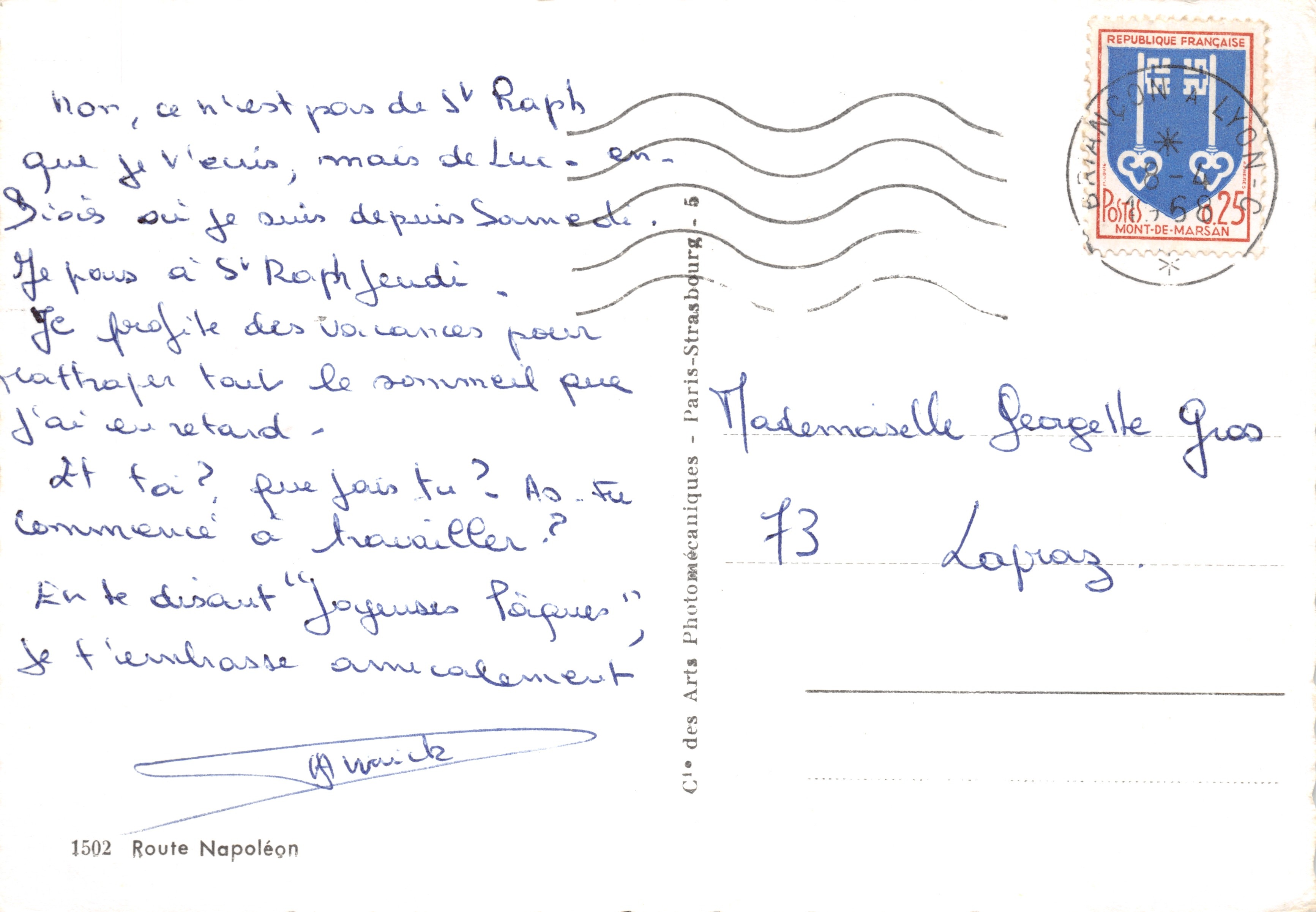 Golfe Juan, Grasse, Castellane, Digne, Sisteron — Route Napoléon — Cie des Arts Photomécaniques — Verso