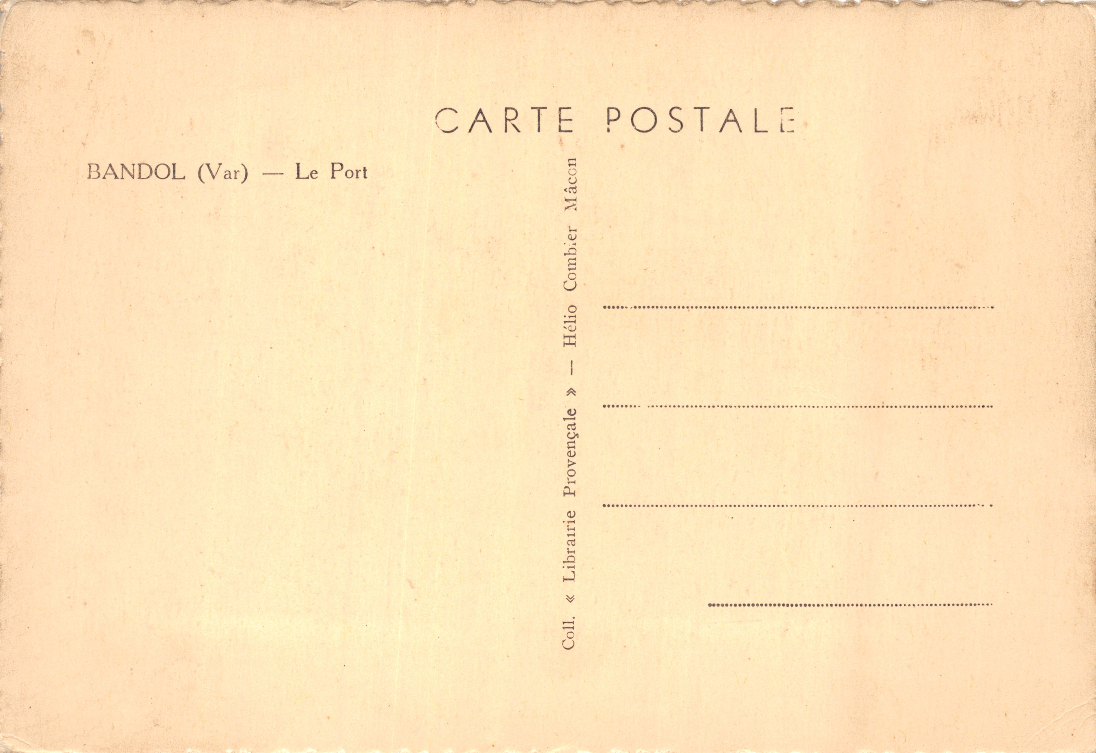 Bandol (Var) — El puerto — editor Hélios Combier — Reverso