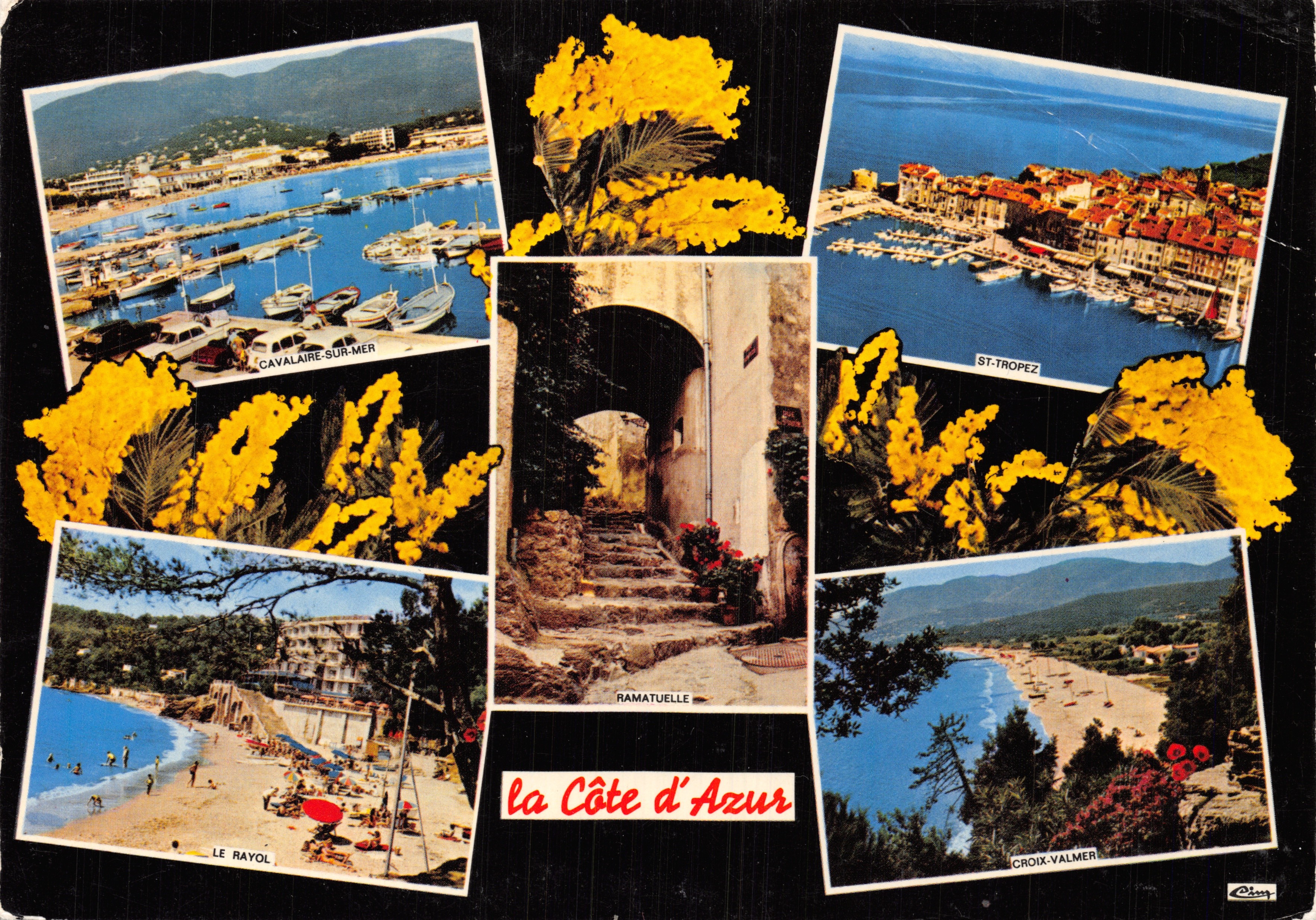 Côte d'Azur — Collage de paysages (Cavalaire-sur-Mer, Saint-Tropez, Ramatuelle, Le Rayol, Croix-Valmer) — éditeur COMBIMER