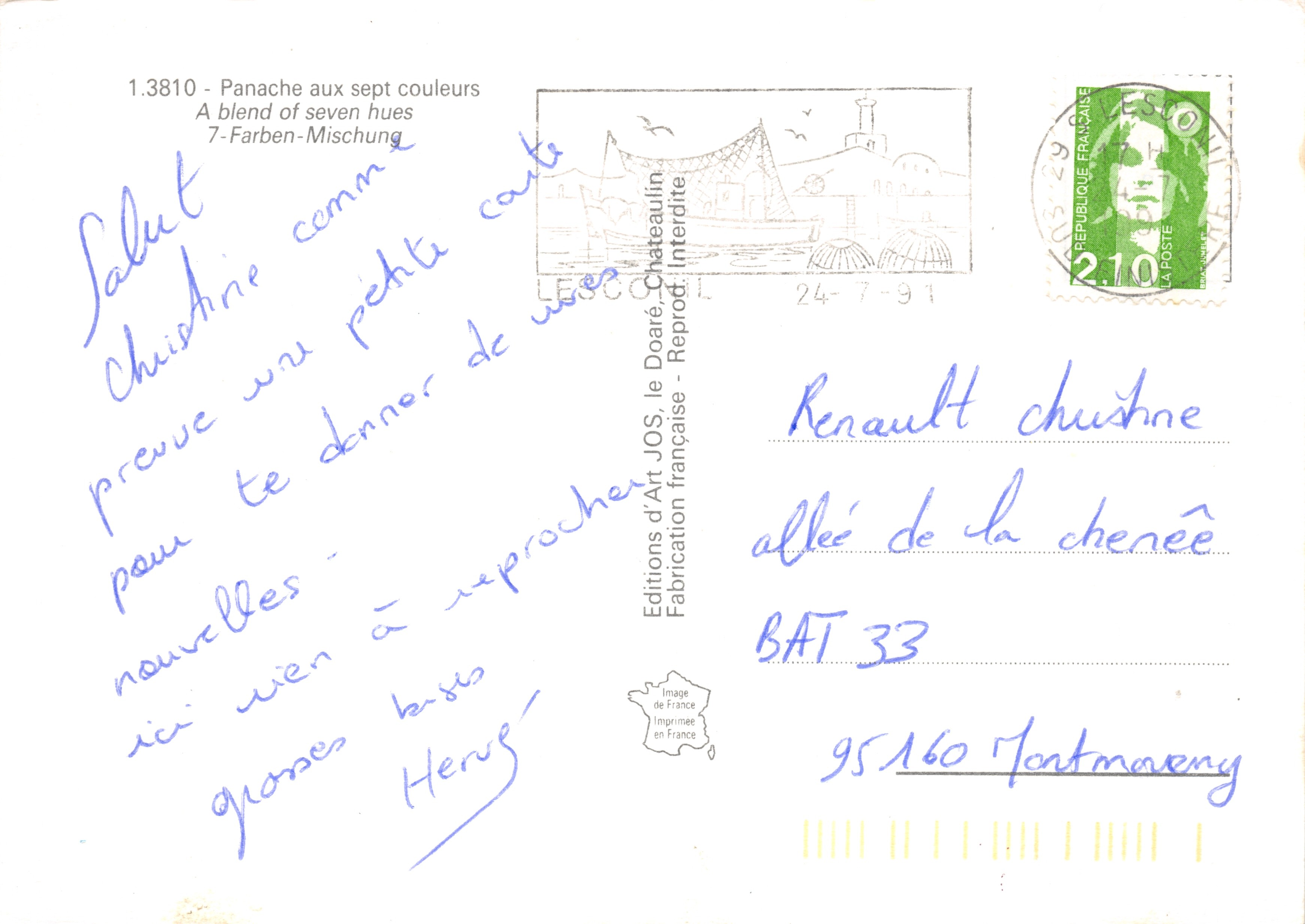 Bretagne — Küstenlandschaft mit Regenbogen — Editions d'Art JOS, le Doaré, Chateaulin — Rückseite