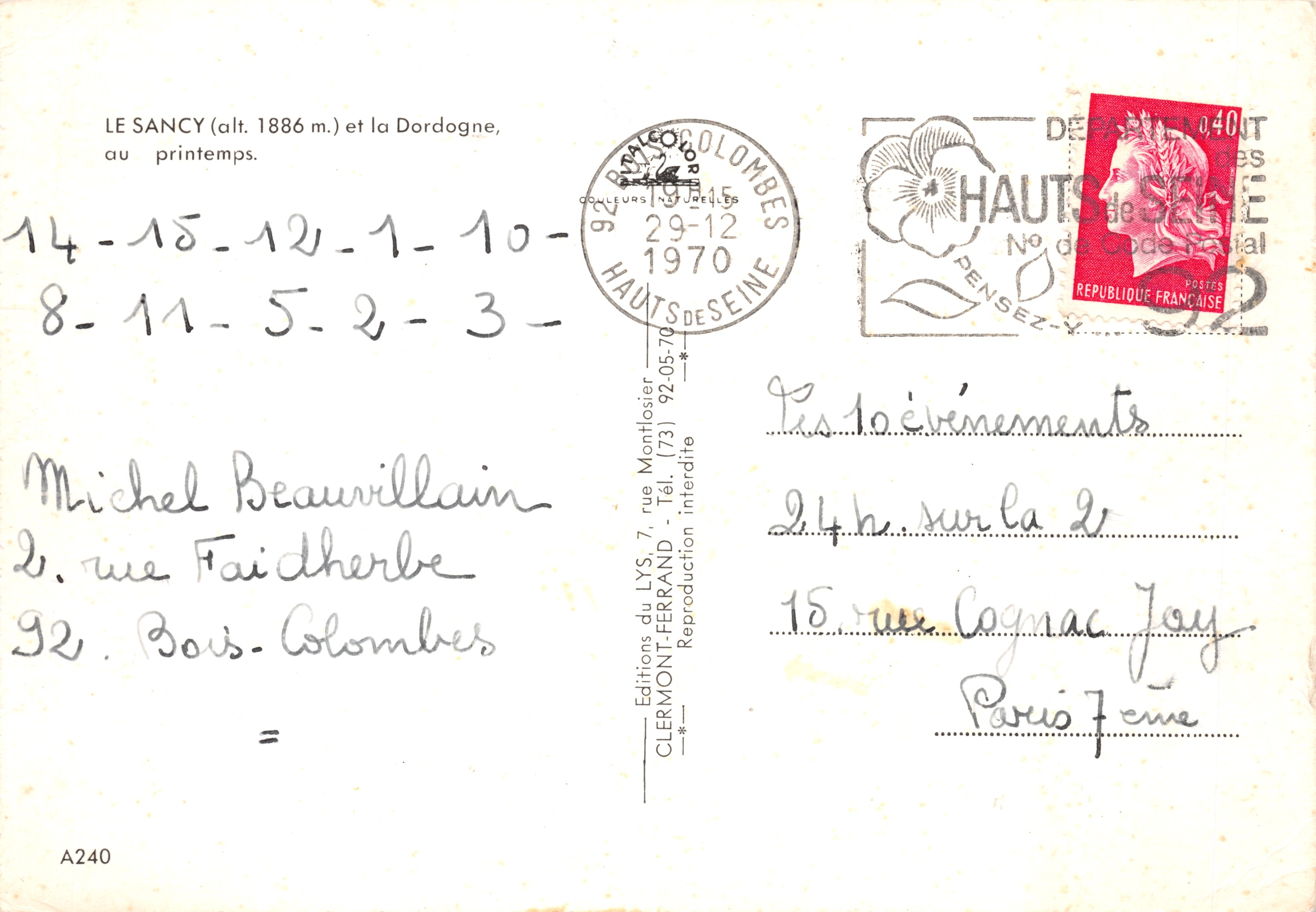 Le Sancy (alt. 1886 m.) en de Dordogne, in de lente — Éditions du LYS, n° A240 — Achterkant