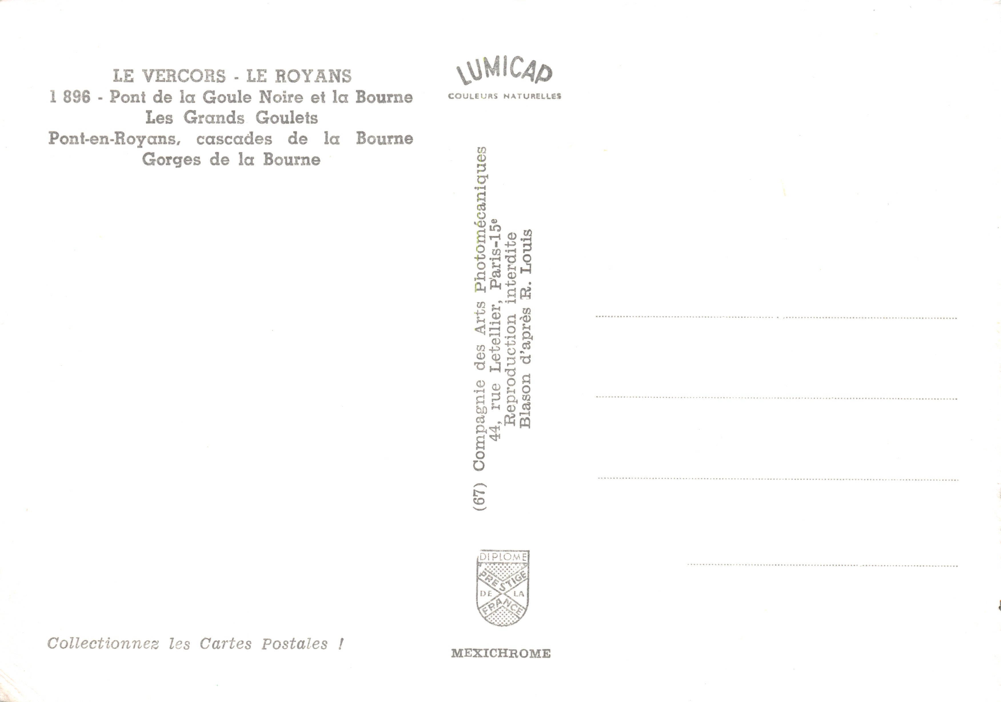 Il Vercors — Le Royans — Ponte della Gola Nera, cascate della Bourne, gole — editore LUMICAP — Verso