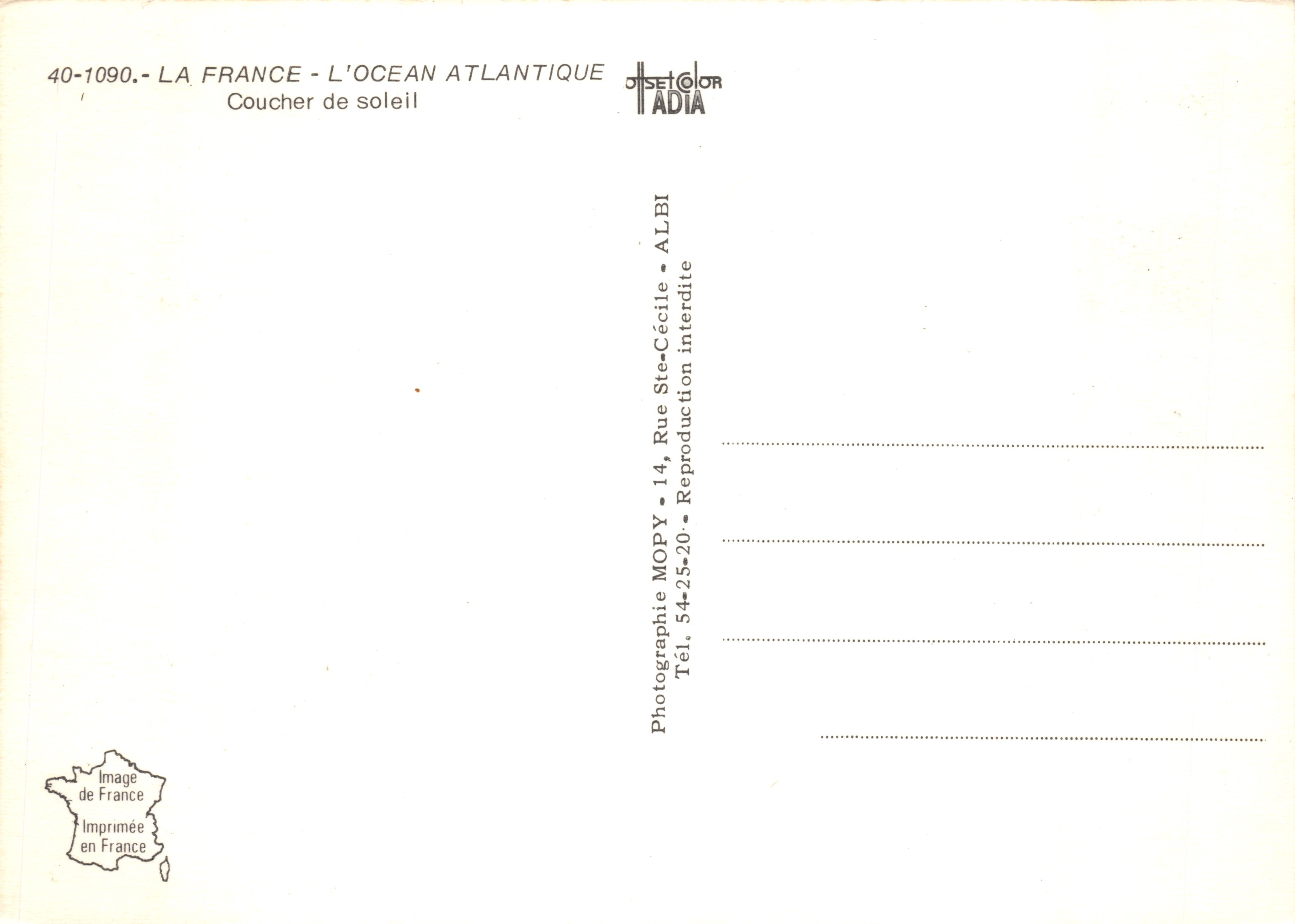 Tramonto — spiaggia atlantica — editore MOPY, n. 40-1090 — Verso