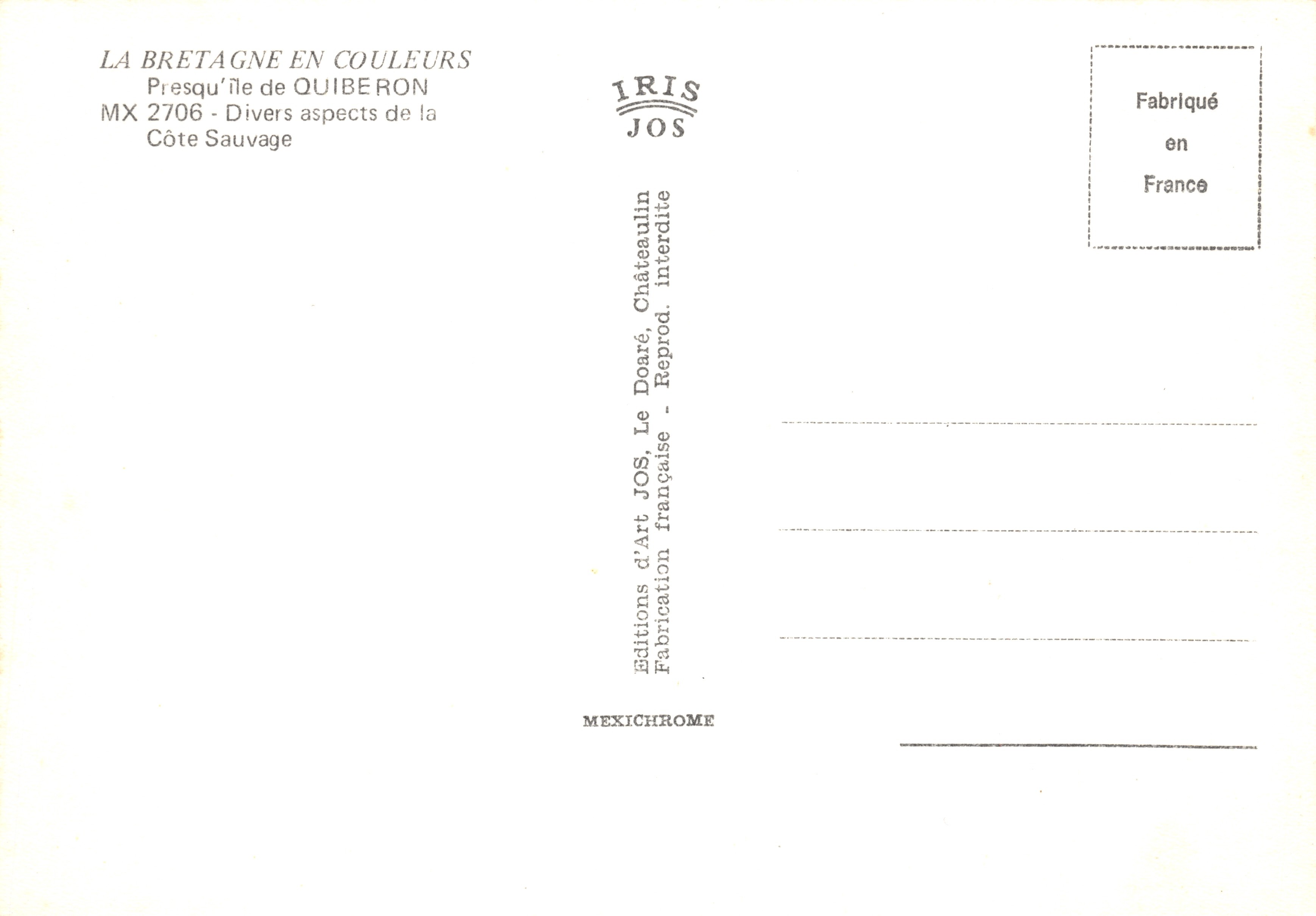 La Côte Sauvage — Quiberon — Editor IRIS JOS, n° MX 2706 — Reverso