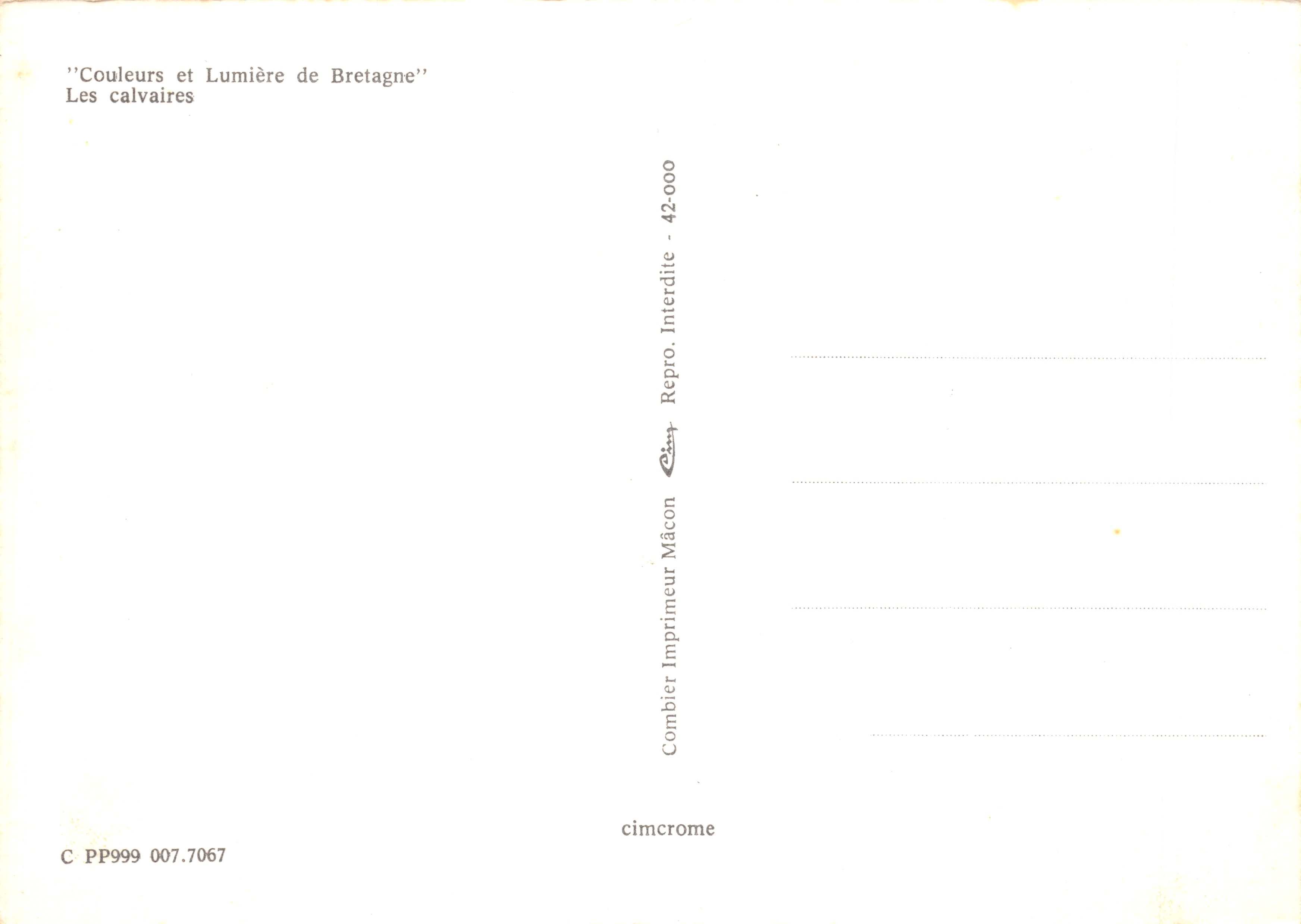 Bretagna — I Calvaires — editore Combier Imprimeur Mâcon — Verso