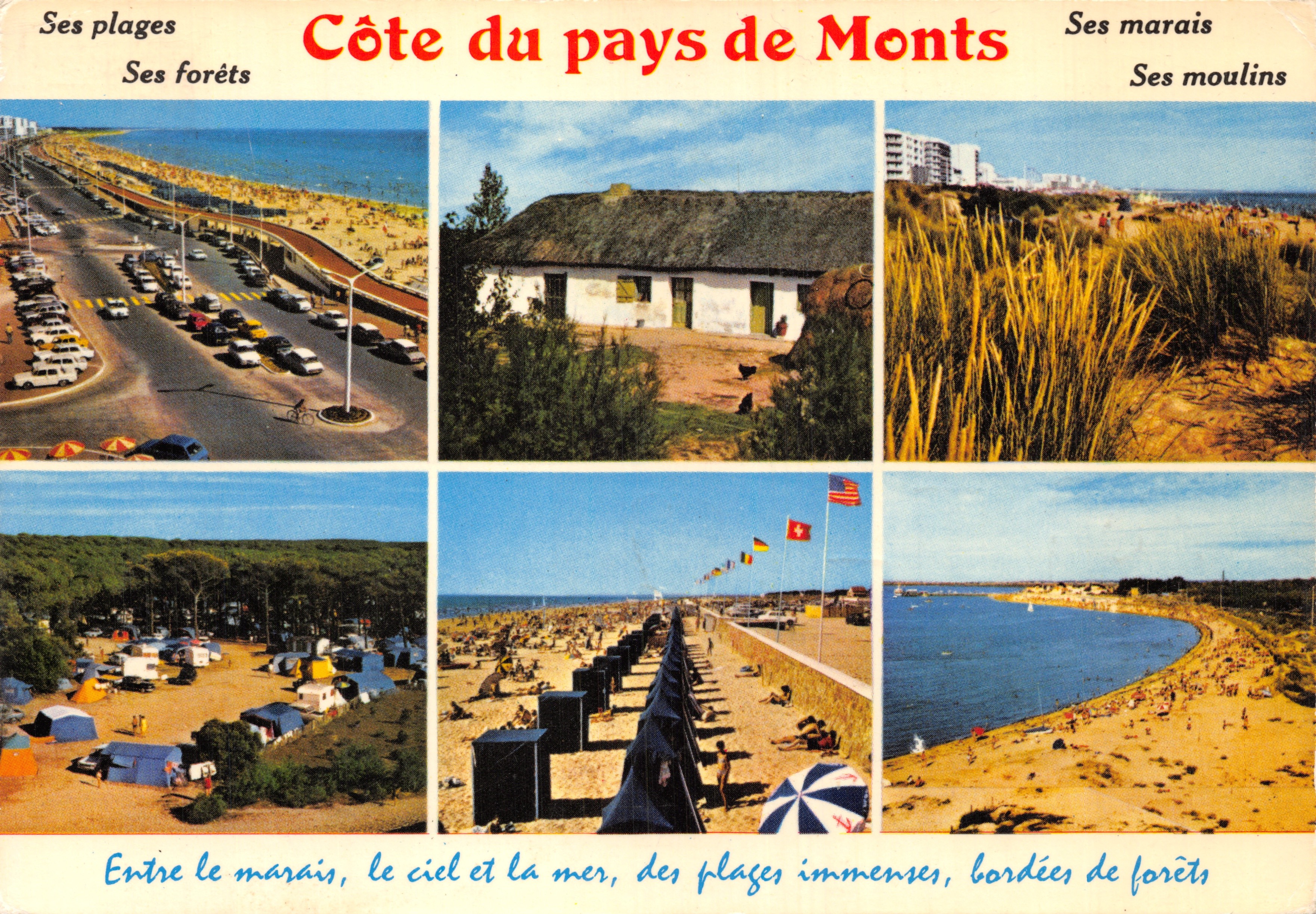 Kust van het Pays de Monts — panoramische weergave met stranden, bossen, veen en molens — uitgever LA VENDEE TOURISTIQUE, V. 054