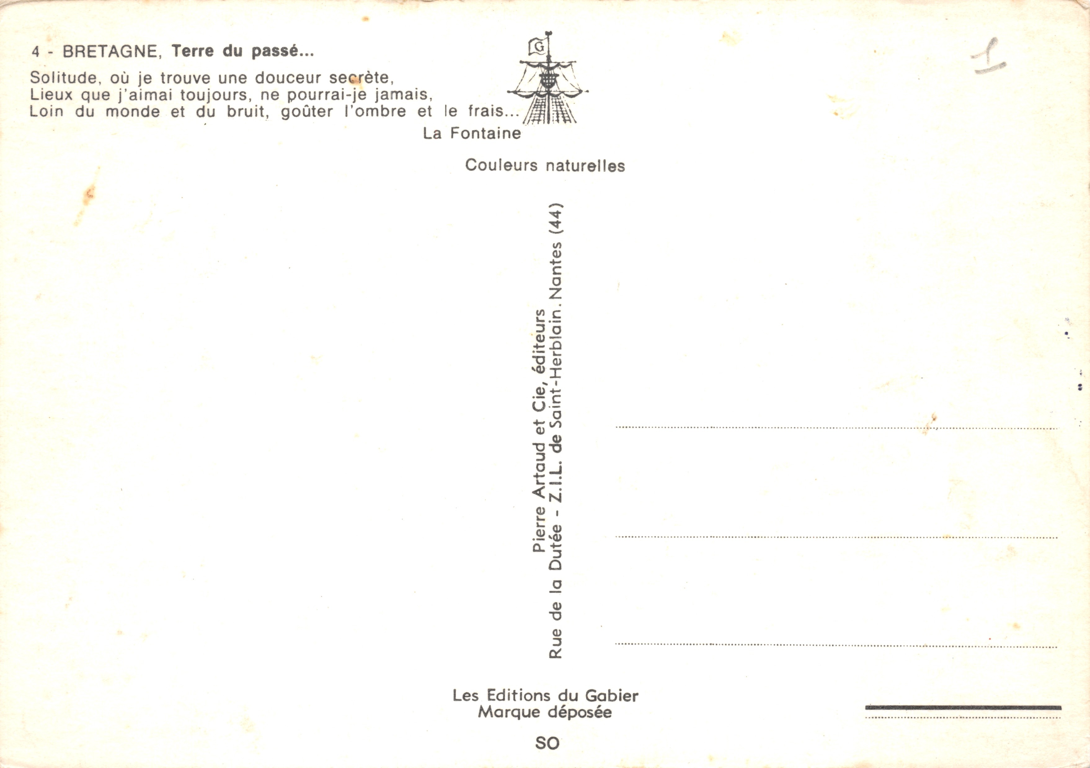 Brittany, Land of the Past — violet flowers on rocks — Pierre Artaud et Cie, publishers — Back