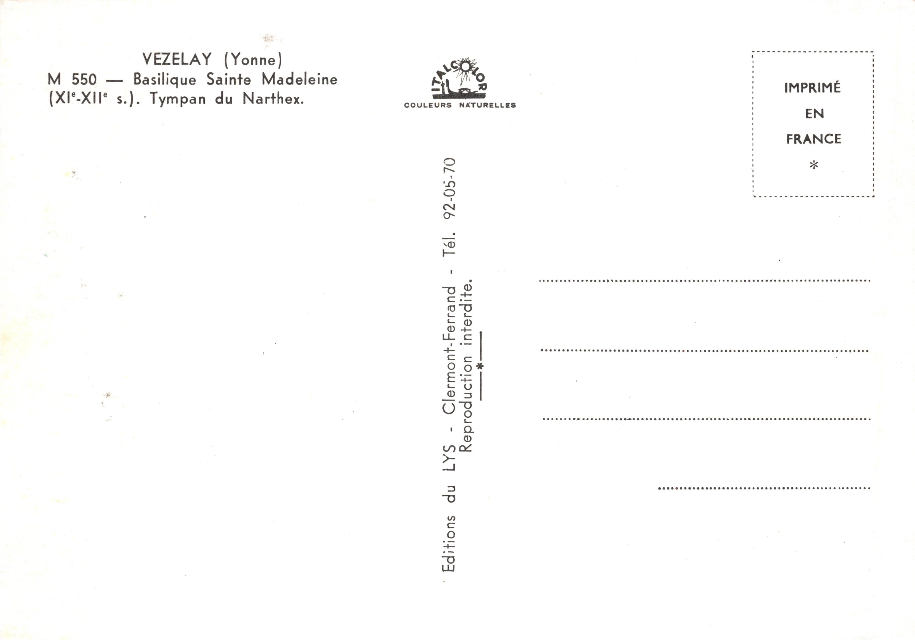 Vézelay — Tympans de la Basilique Sainte-Madeleine — Éditions LYS — Verso
