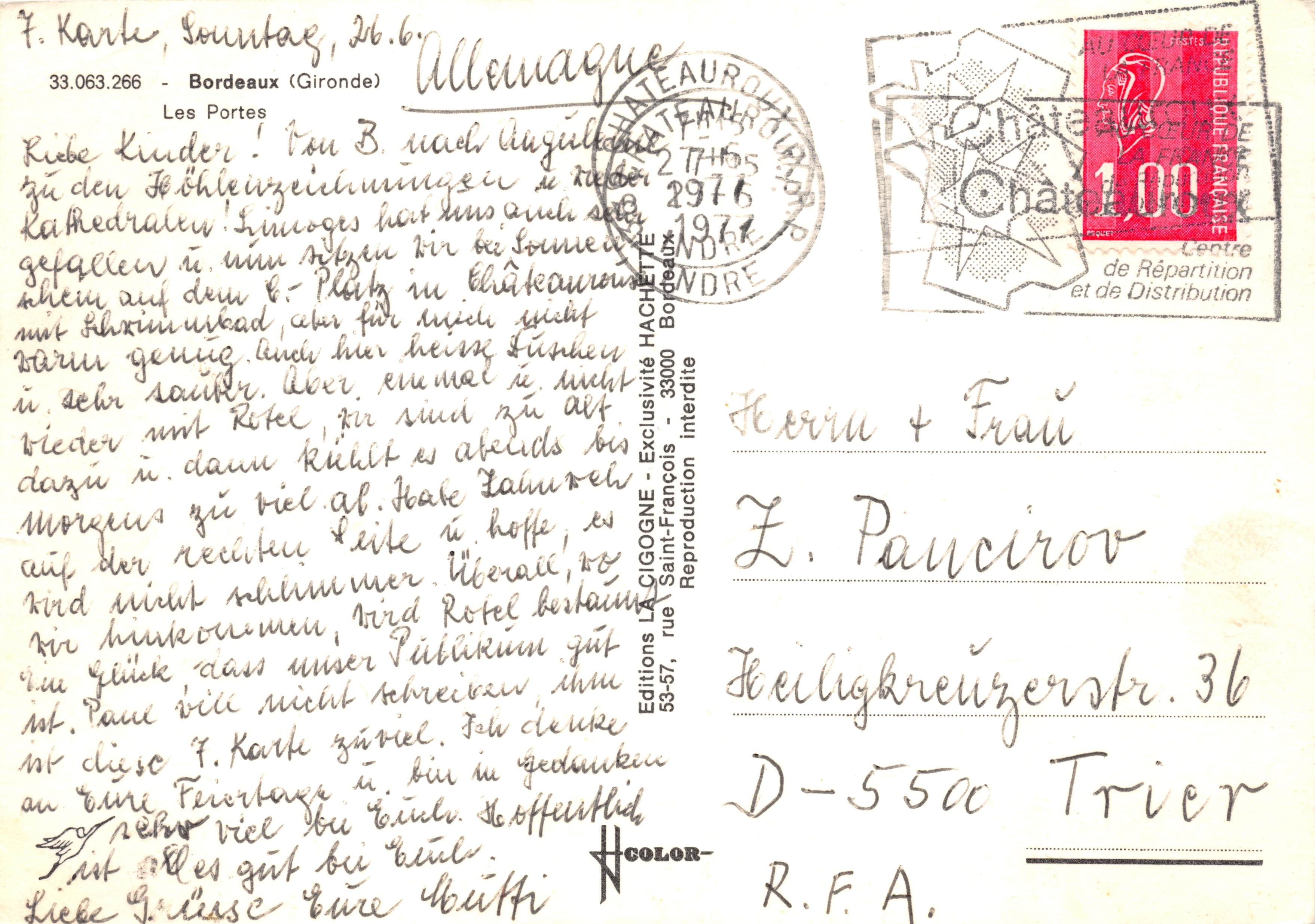 Les Portes de Bordeaux — vue composite de portes historiques — Éditions LA CIGOGNE — Achterkant