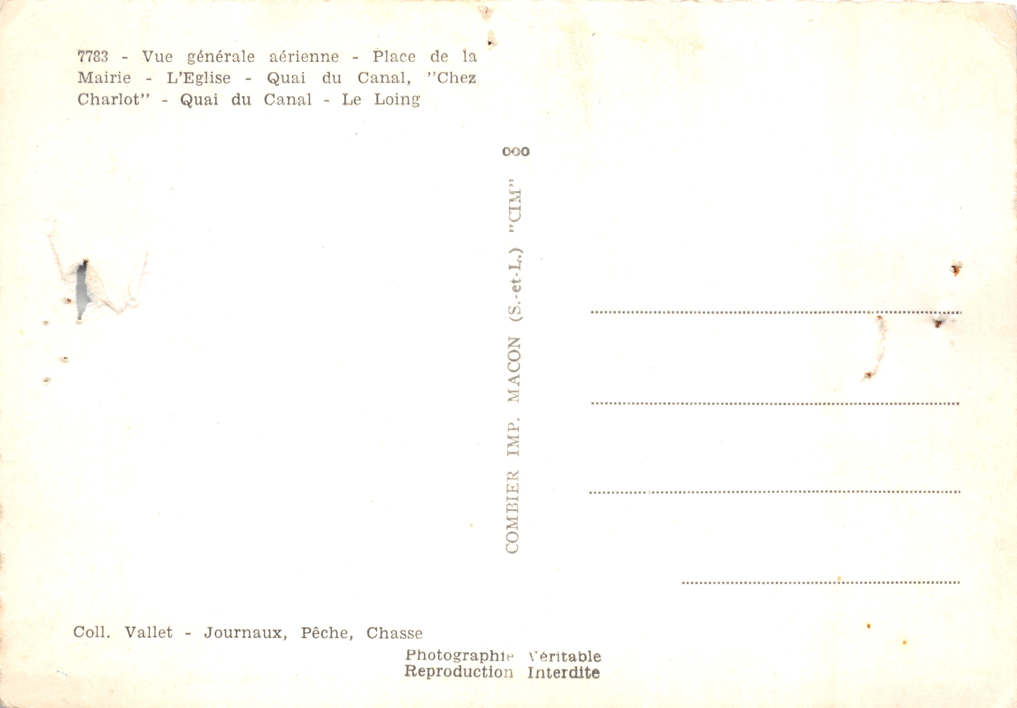Bagneaux-sur-Loing — vue aérienne, mairie, église, quai du canal — S.E.T.M. n°7783 — Back