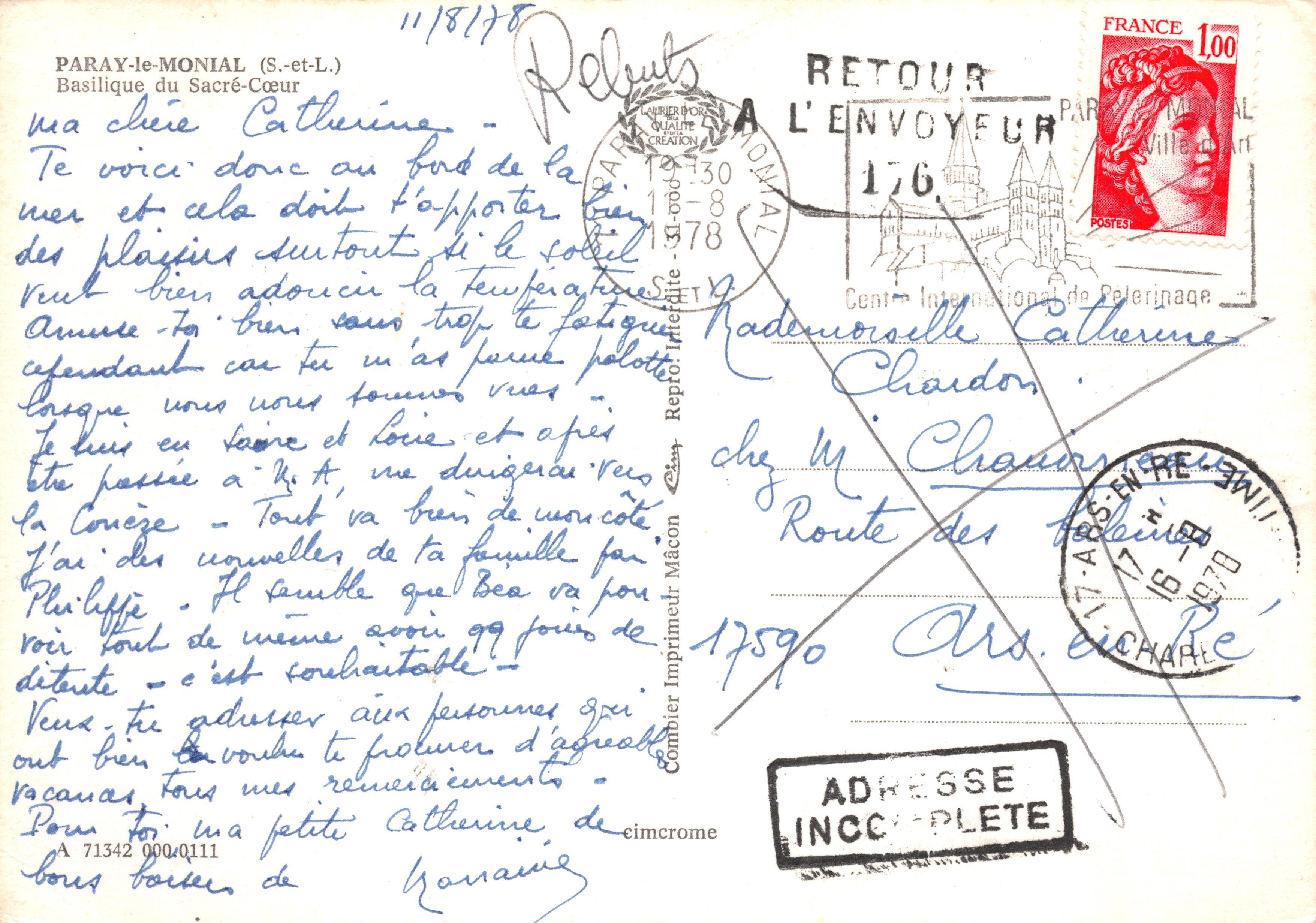 Paray-le-Monial — Basilica of the Sacred Heart — Printed by Combier — Back