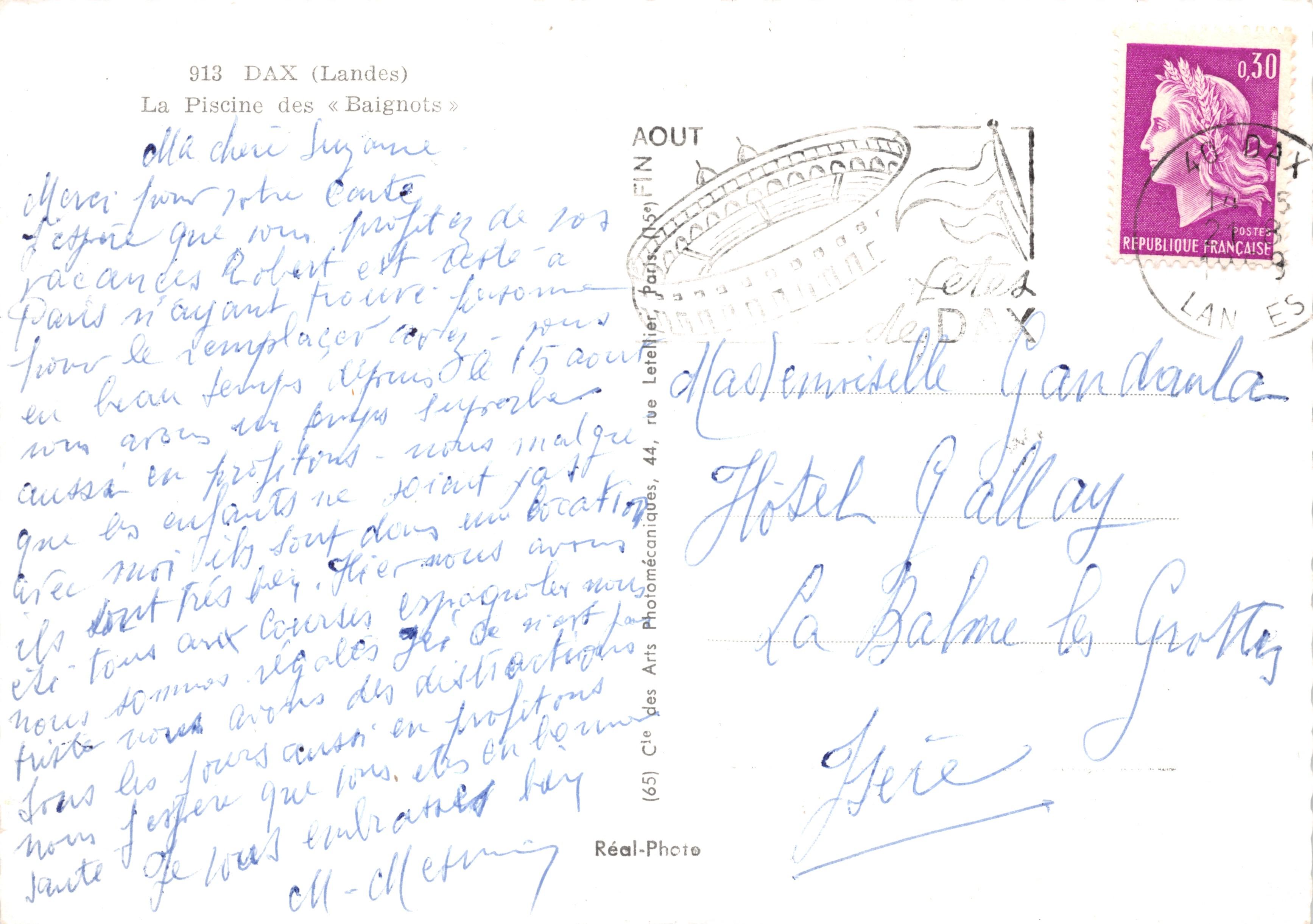 La Piscina dei « Baignots » — Dax (Landes) — Cie des Arts Photomécaniques, Paris (65) — Verso