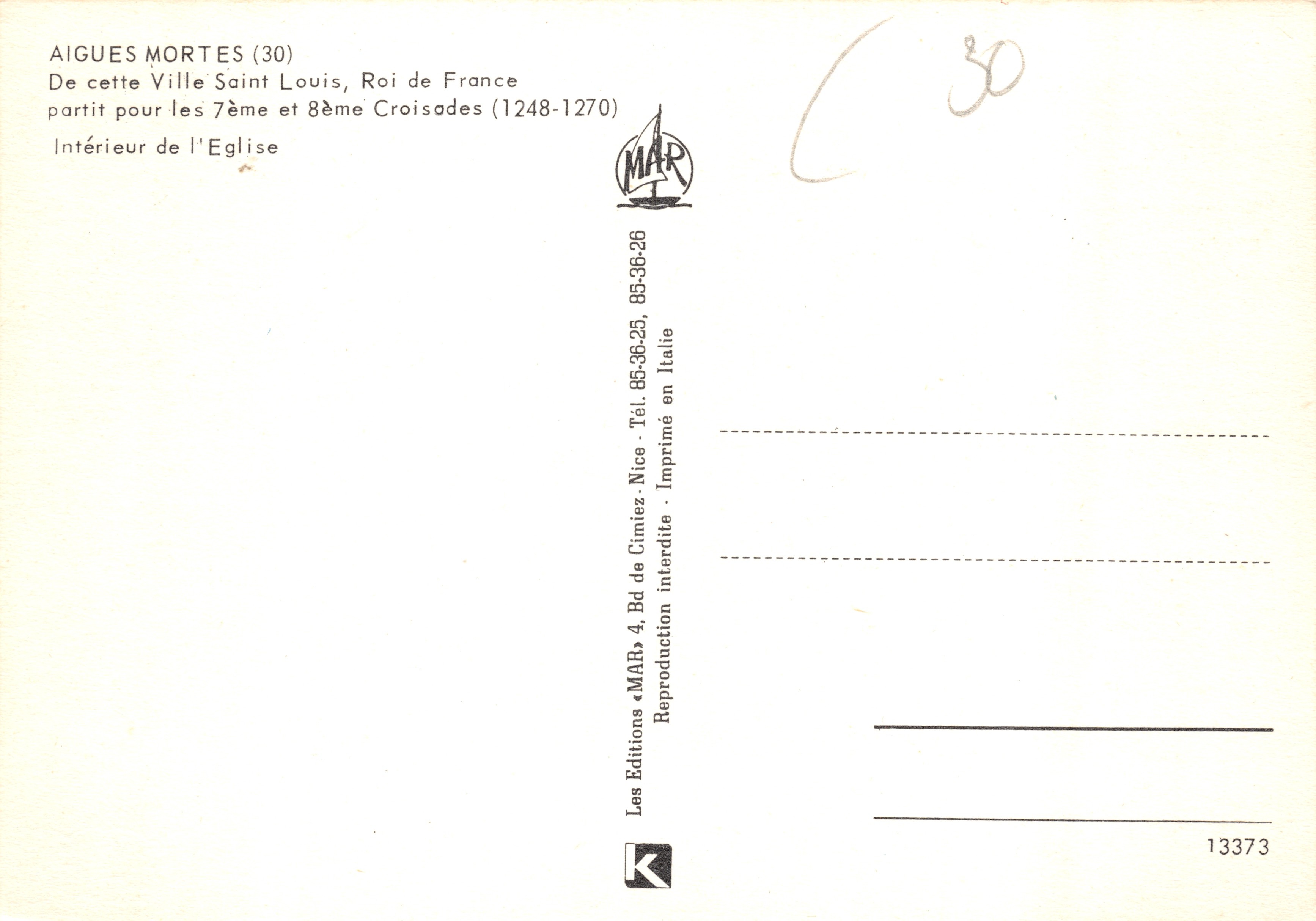 Binnenkant van de kerk — Aigues Mortes (30) — Les Editions « MAR » — Achterkant
