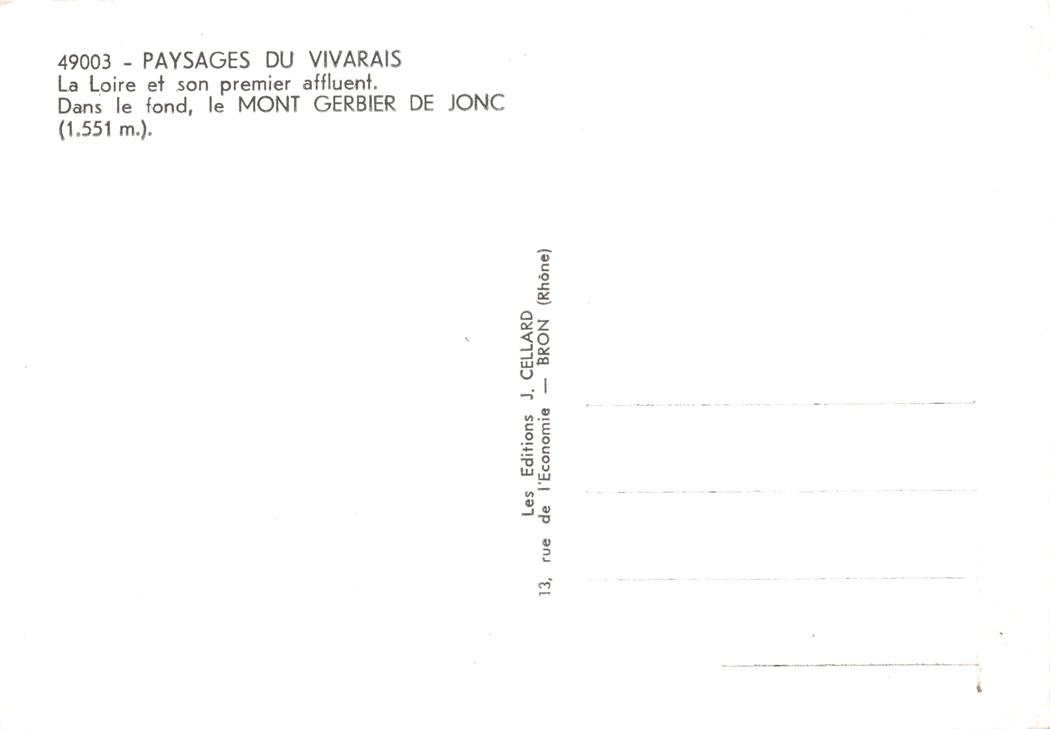 The Loire and its first tributary — Mont Gerbier de Jonc (1.551 m.) — Editions J. Cellard — Back