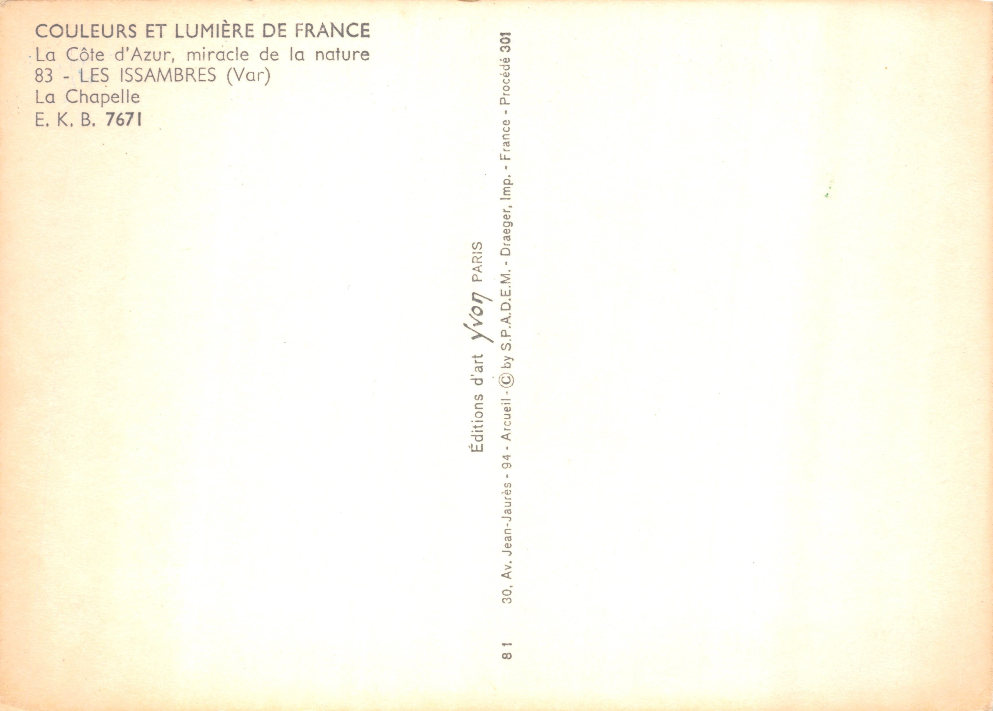 La Capilla — editor Yvon, n.º 7671 — Reverso