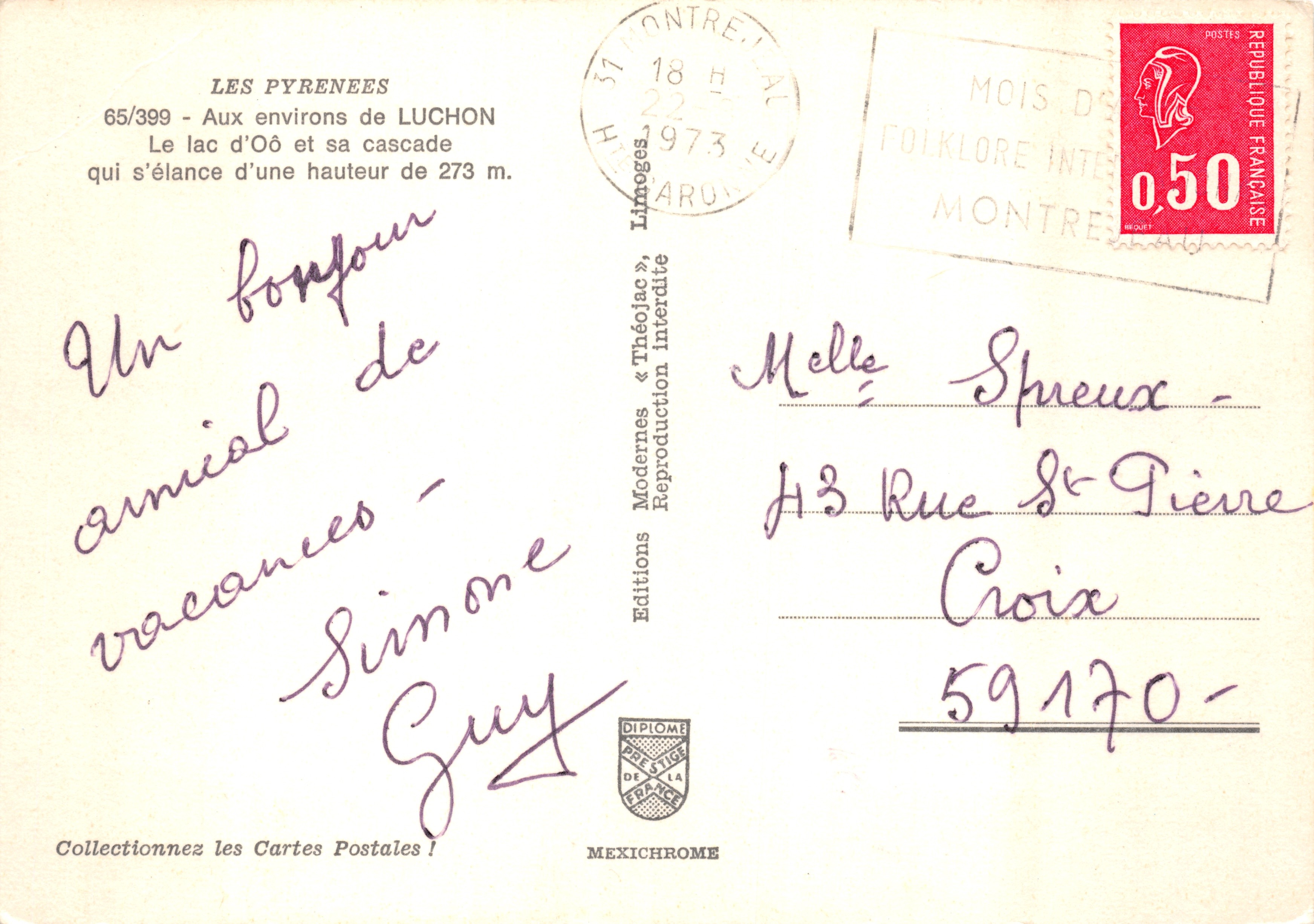 Lago de Oô y su cascada — vista panorámica con cascada de 273 m — editor IRIS — Reverso