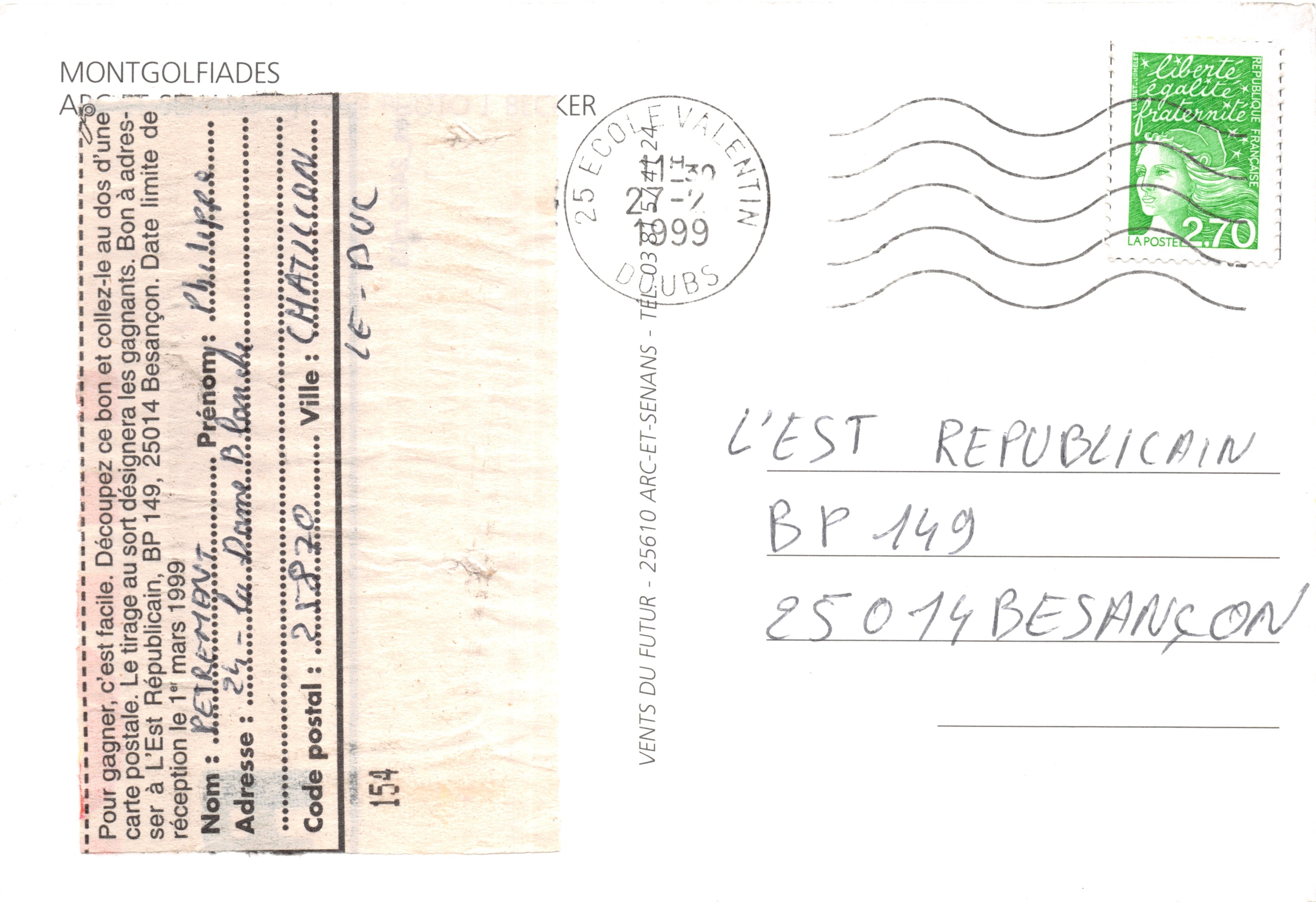 Festival de montgolfières — Montgolfiades à l'École Valentin — éditeur L'Est Républicain, n°154 — Verso