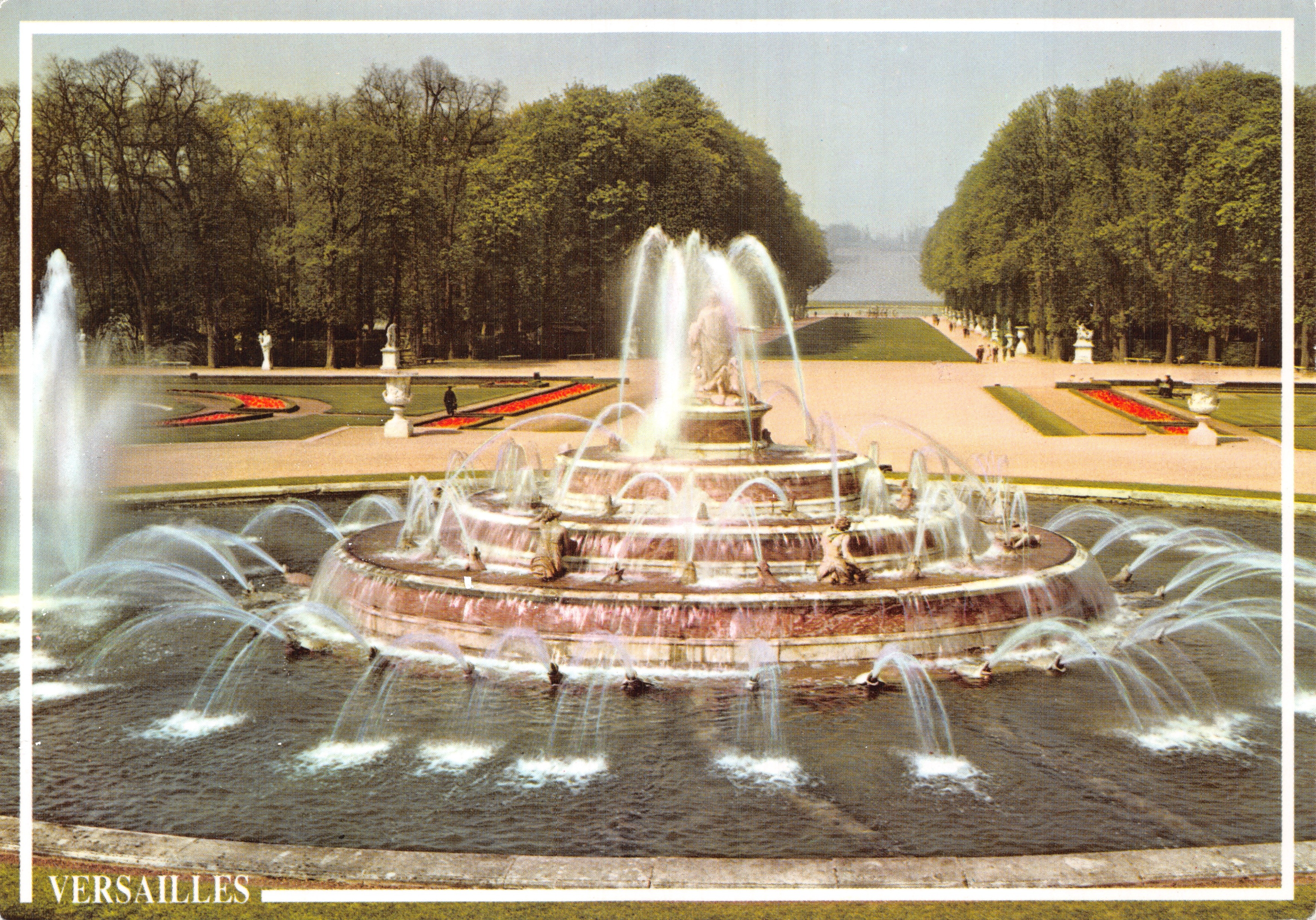 Versailles — Het bassin van Latone in actie — Gedrukt op de kaart