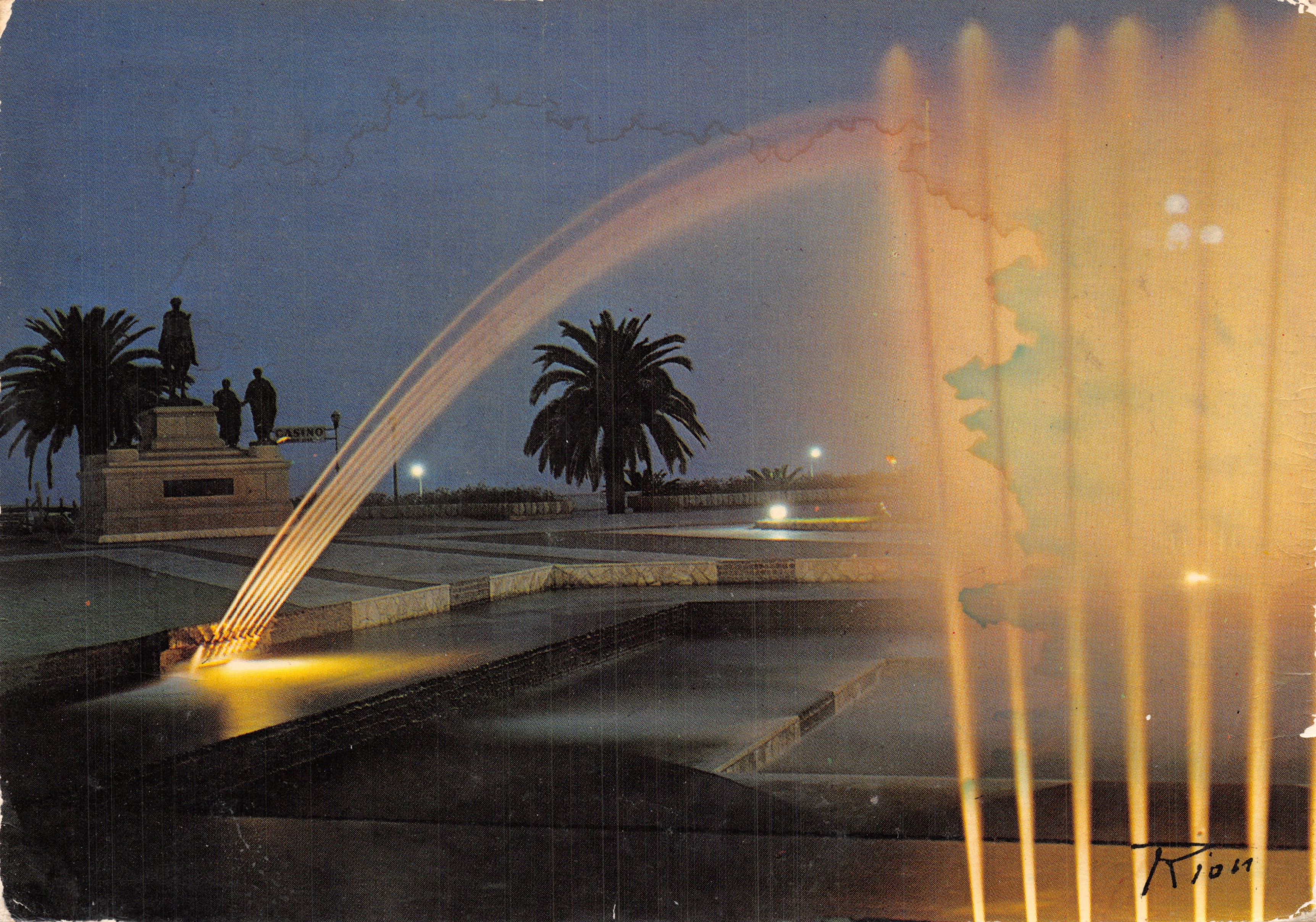 Ajaccio — Place de Gaulle con fuente iluminada — Ed. A. RION, n.º 1011