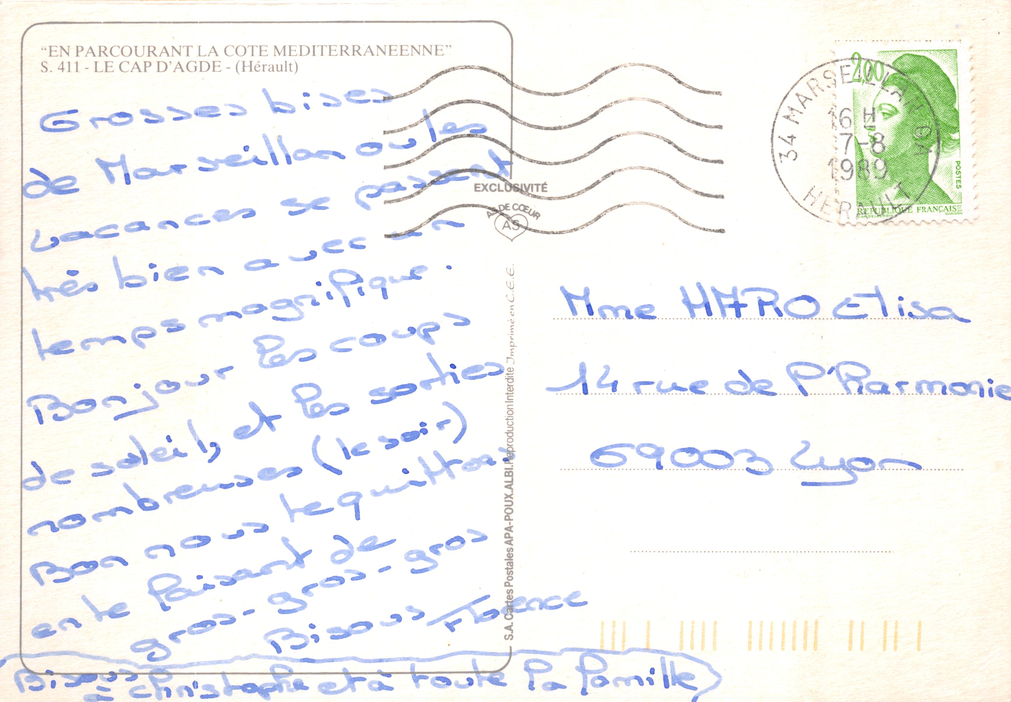 Cap d'Agde — vista del porto e tramonto — editore S.A. Cartes Postales APA-POUX-ALBI — Verso
