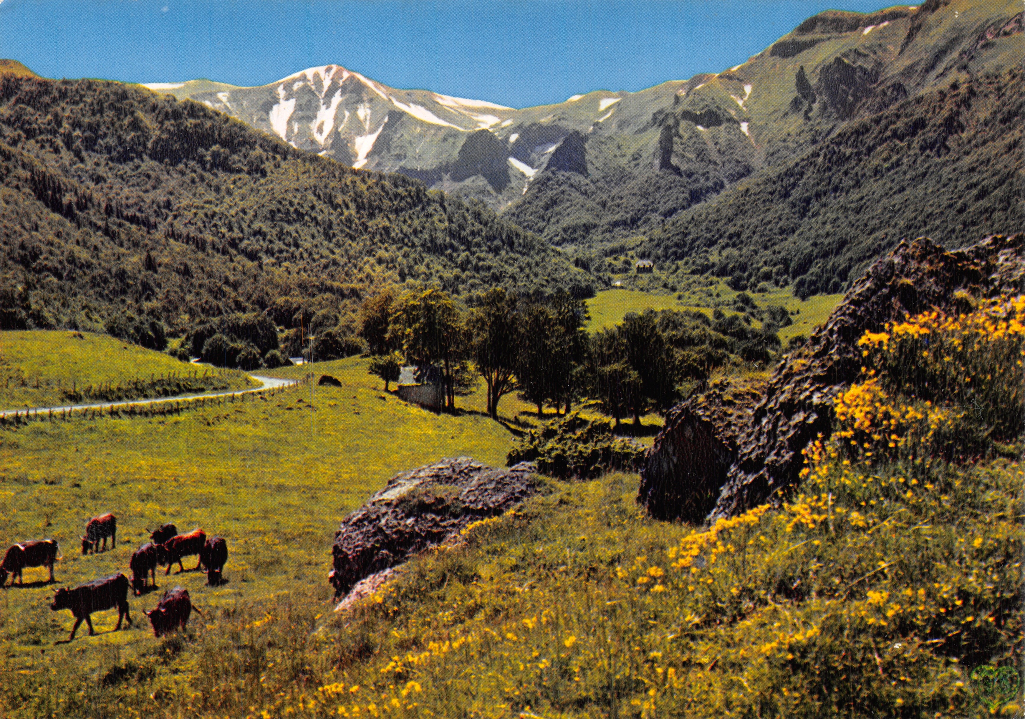 Vallée de Chaudefour — sneeuwbedekte Massif du Sancy, met de Aiguille en het Rocher de la Perdrix — Uitgaven du LYS