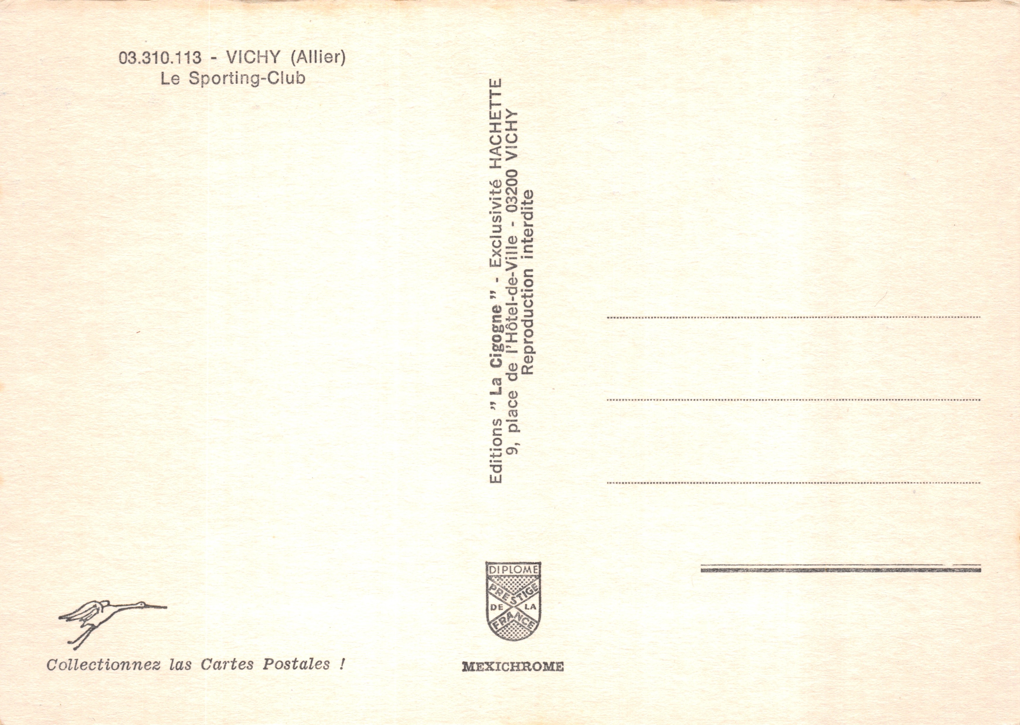 Vichy — Sporting Club — editore HACHETTE VICHY — Verso