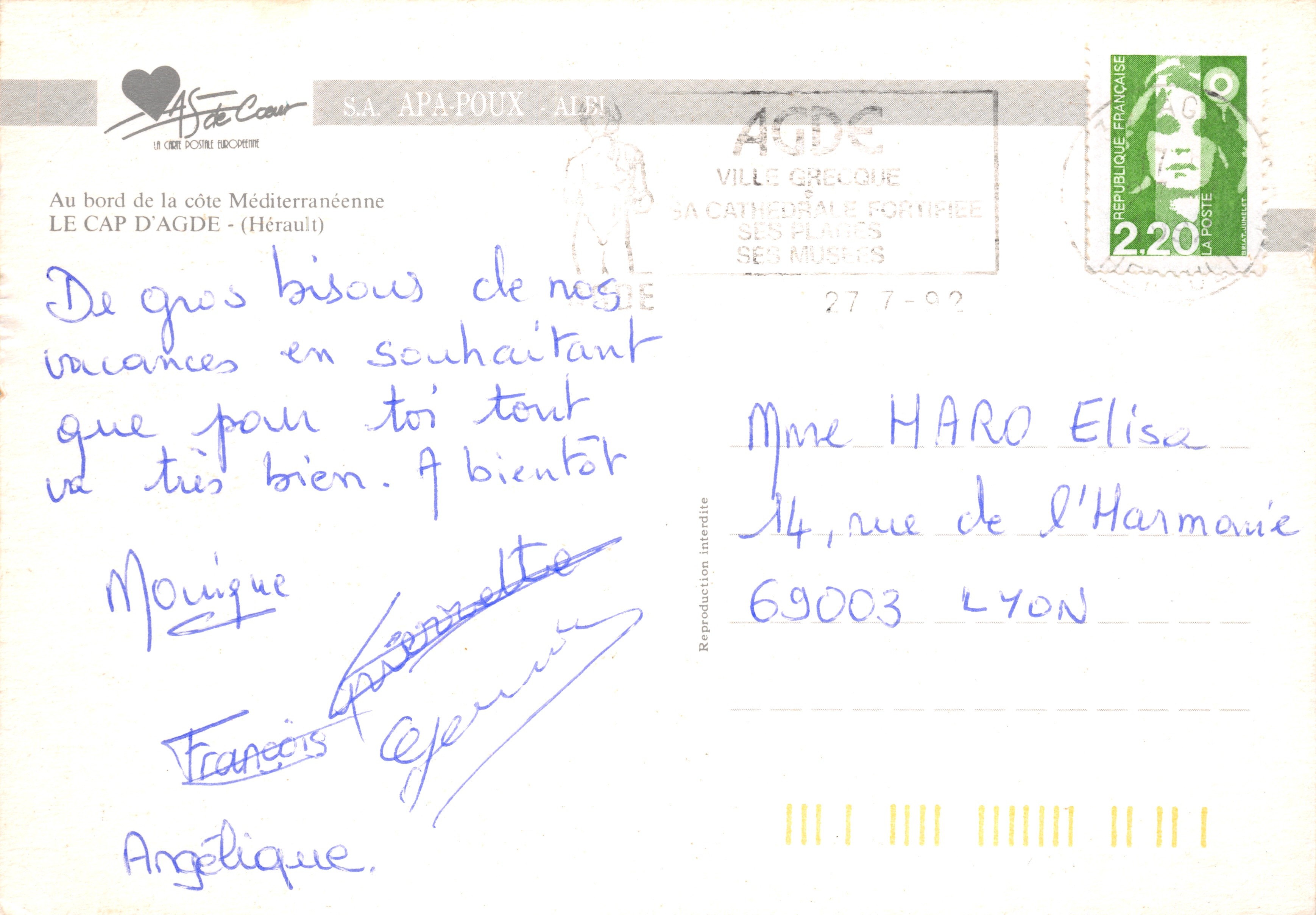 Cap d'Agde — vista aérea del puerto y edificios — editor S.A. APA-POUX - ALBI — Reverso