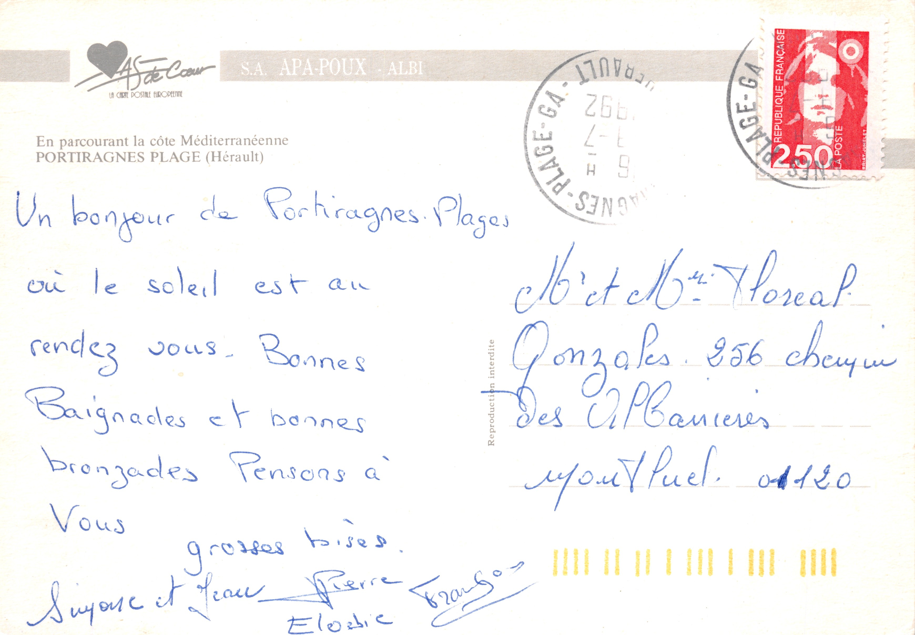 Portiragnes Plage — vista aérea de la playa y del pueblo — editor S.A. APA-POUX - ALBI — Reverso