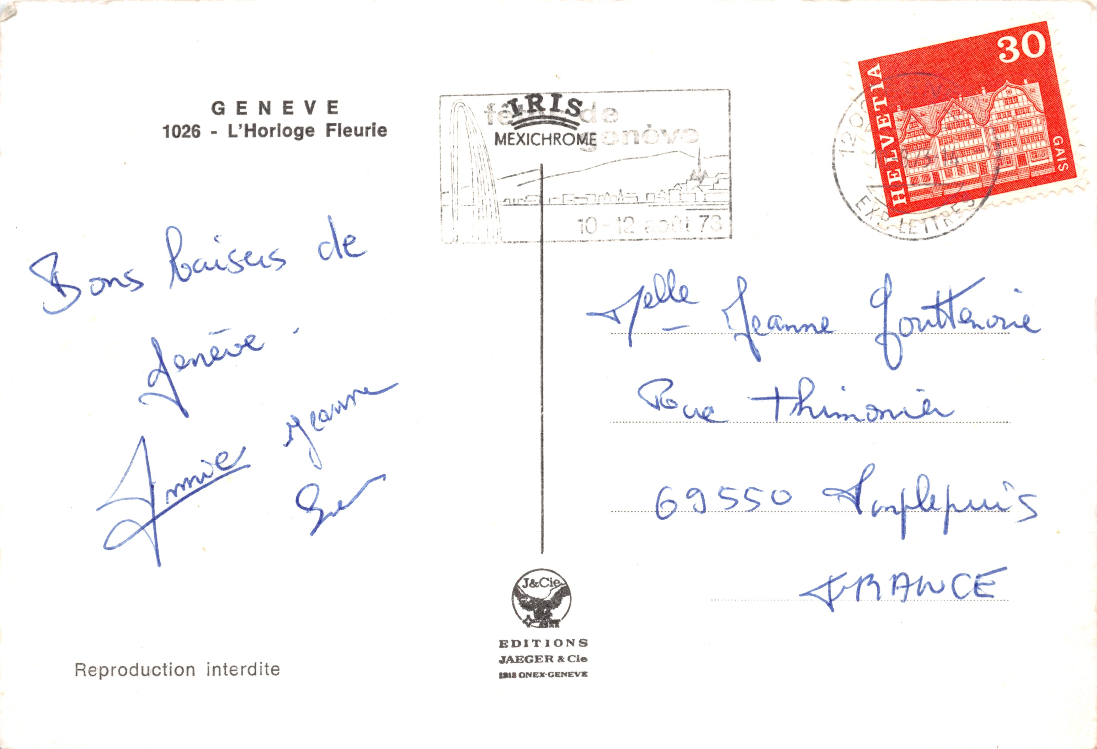 Horloge Fleurie — reproduction de l'horloge fleurie de Genève — Éditions Jaeger & Cie — Achterkant