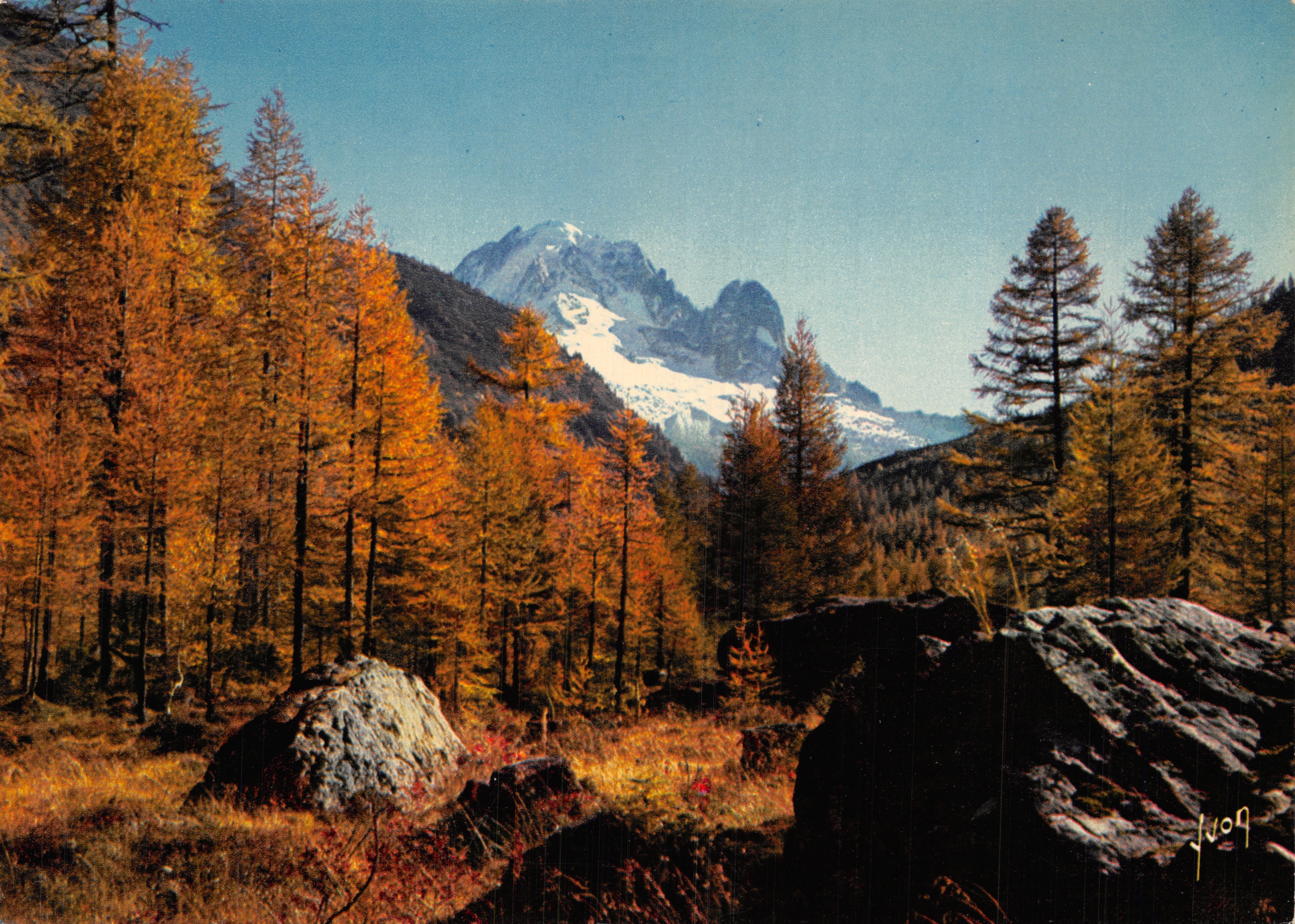 Massiccio del Mont-Blanc — L'Aiguille Verte e il Dru nell'autunno — Éditions d'art Yvon