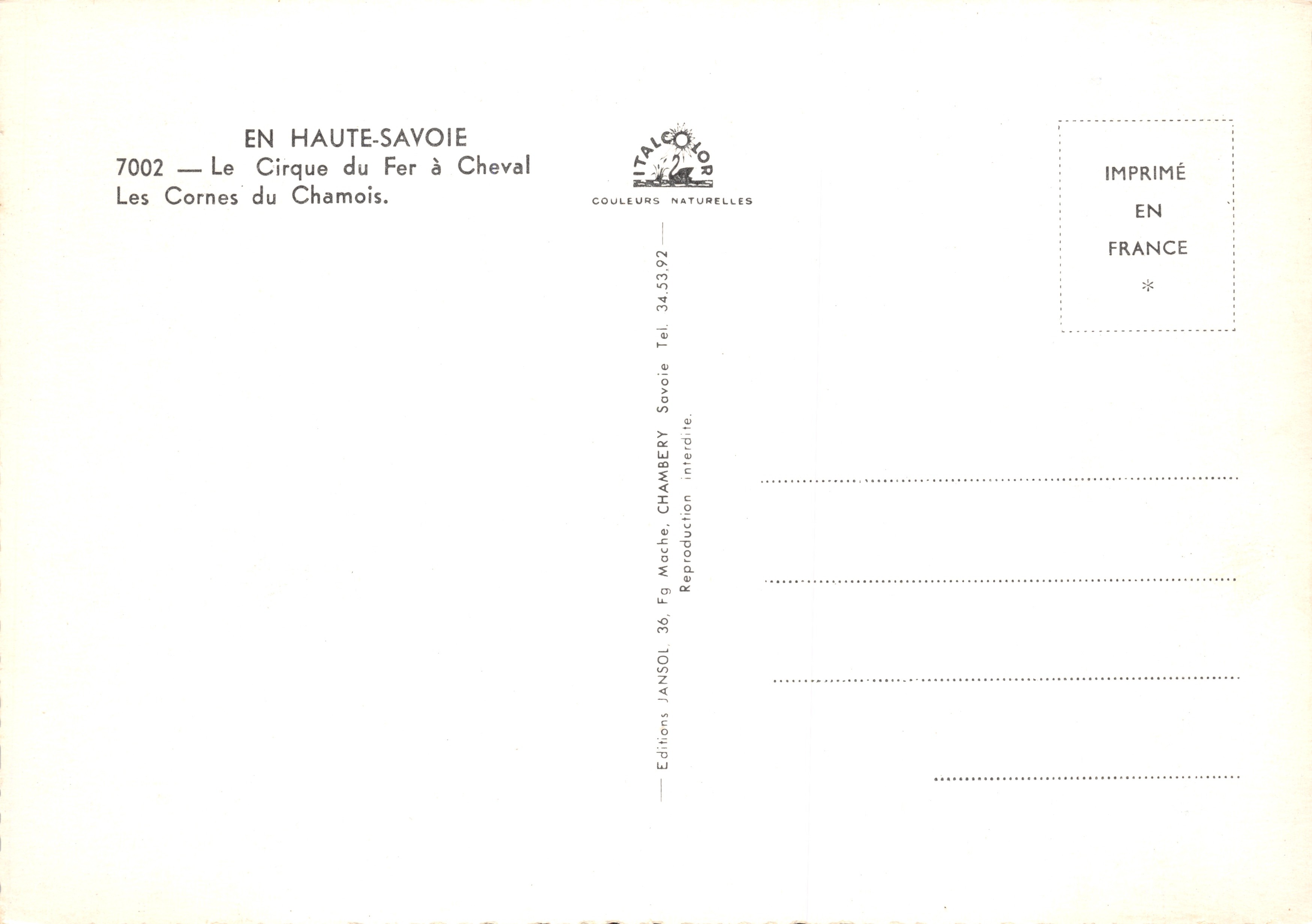 I Corni del Chamois — Cirque du Fer à Cheval — Edizioni JANSOL — Verso